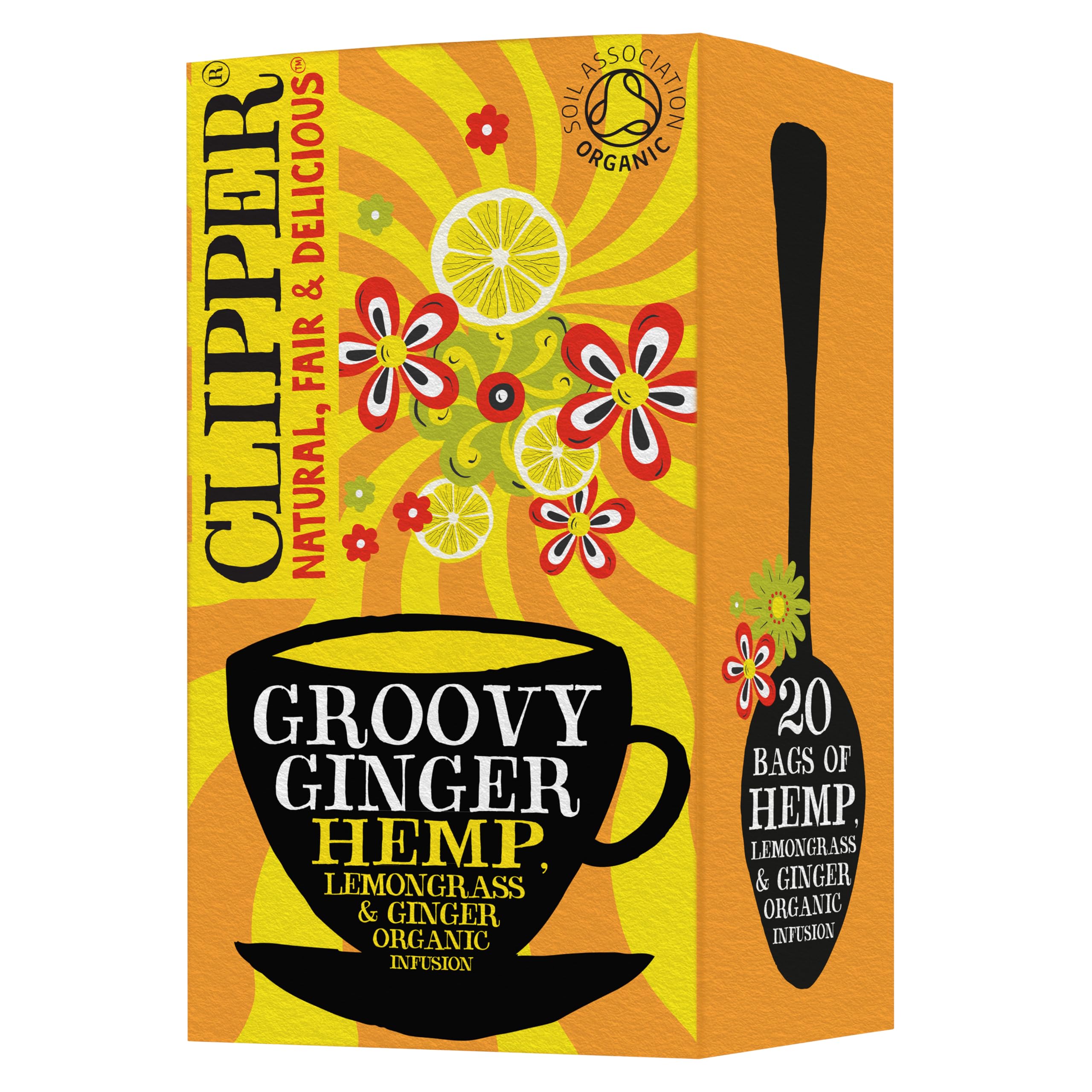 Clipper Organic Groovy Ginger Tea Bags | 20 Ginger & Hemp Tea Infusions in Envelopes | Caffeine Free Teabags | Eco-Conscious Herbal Tea Bags | Natural, Unbleached, Plant-Based & Biodegradable Sachets