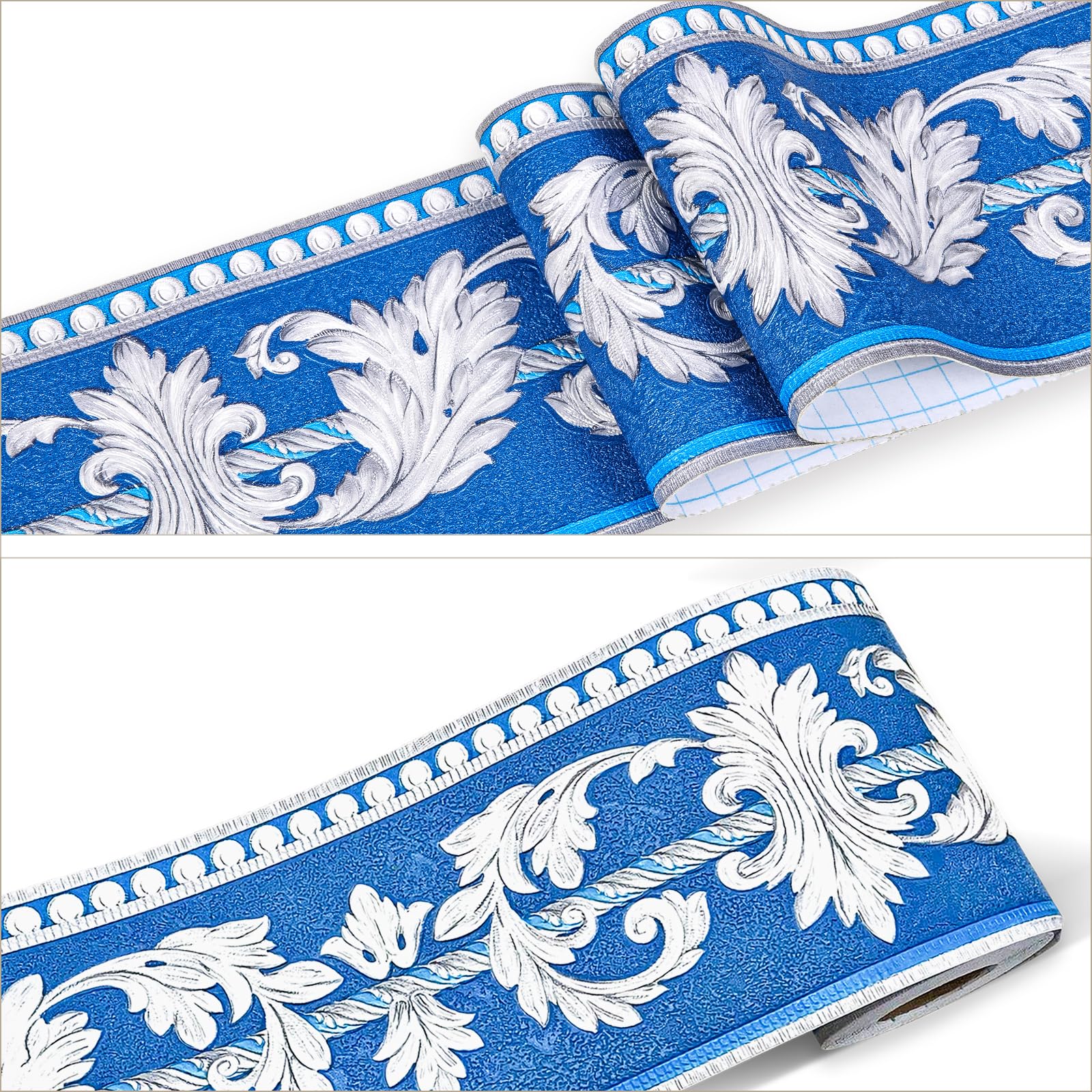 YIFU LIFE Wallpaper Border 3D Elegant Blue Floral Peel and Stick Wall Border Self Adhesive Ceiling Decorative Molding Tiles Decor Stciker Easy to