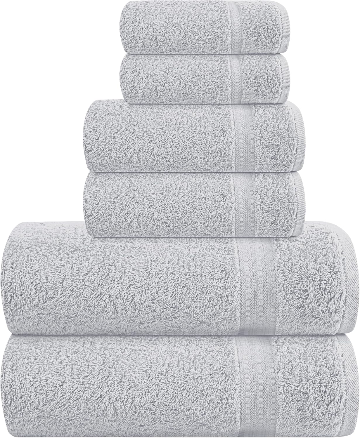 MyOwn 6-Piece Towel Set 100% Combed Cotton 500 GSM - Ultra Soft Absorbent Luxury Hotel Quality Bath, Hand Towels & Washcloths Light Grey