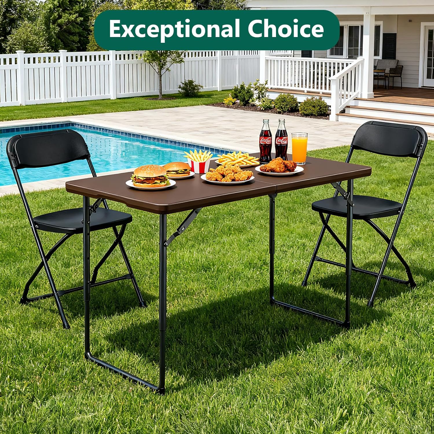 Folding Table 4FT Heavy Duty Plastic Table with Handle, Foldable&Portable, Fold-in-Half Utility Tables for Outdoor, Dining, Wedding, Events, Indoor, Picnic, Camping, Party, Brown