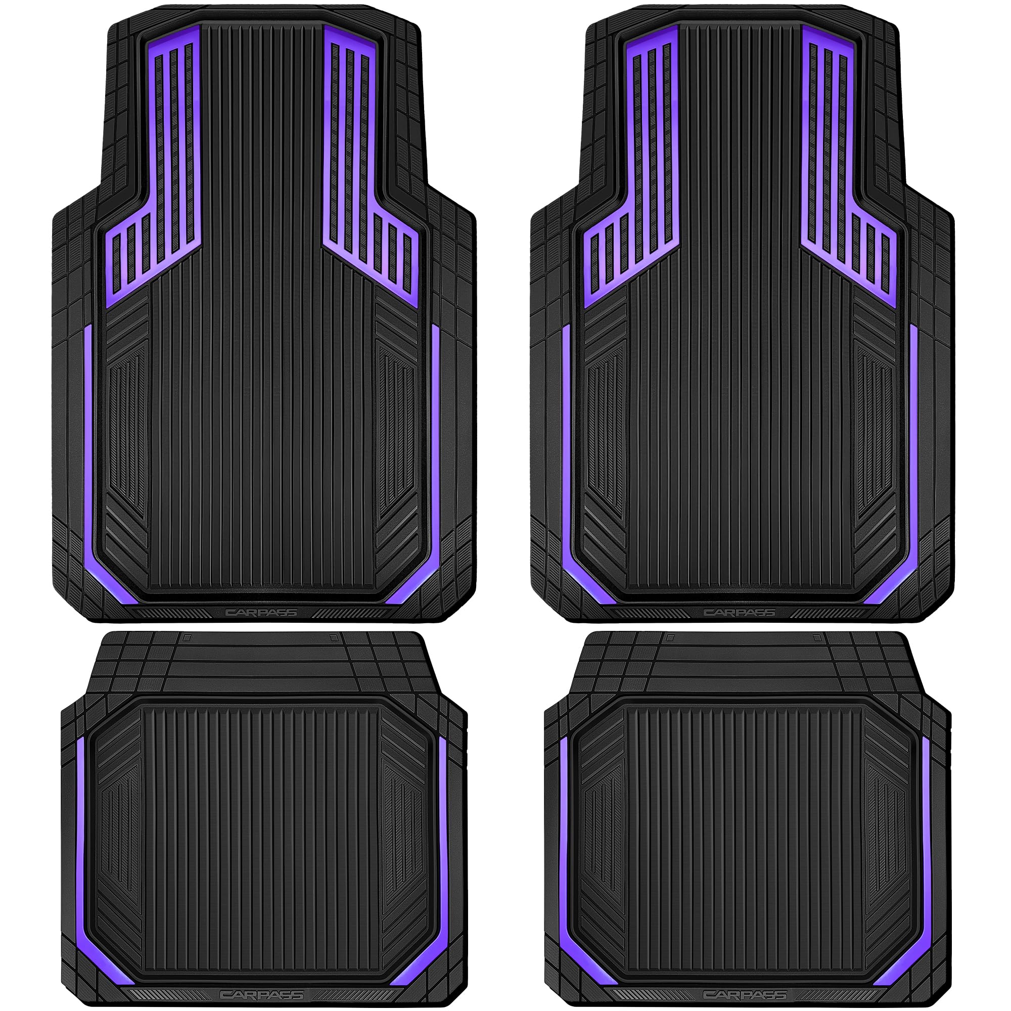 CAR PASS Heavy Duty Deep Dish Rubber Car Floor Mats, 4 Pieces Black Purple