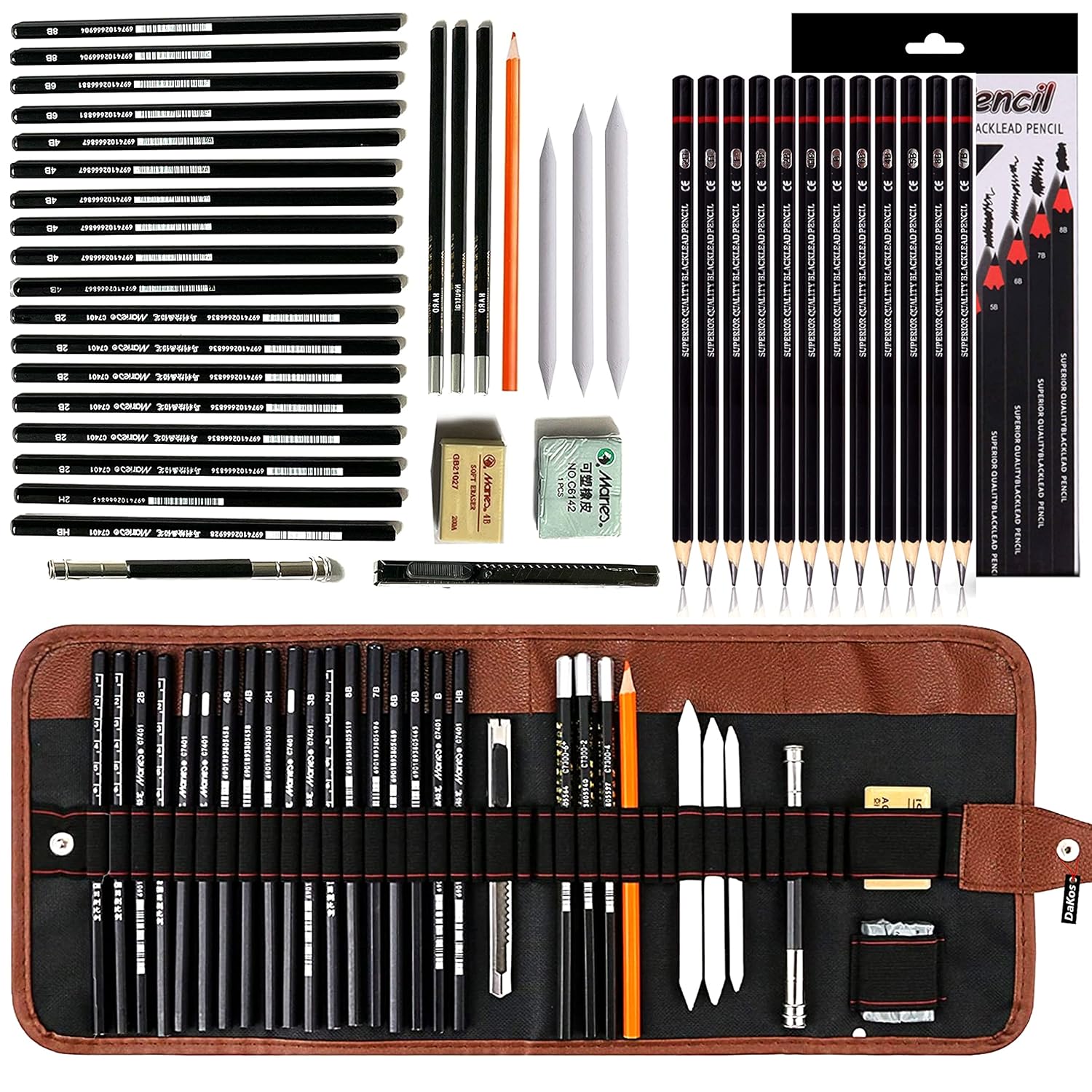 DaKos Professional Sketching & Drawing Art Tool Kit of 42 Pieces with