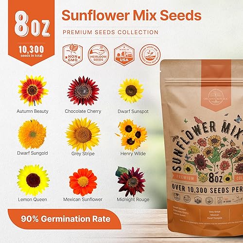 Miniatura 3 de Sunflower Mix Seeds Pack 8 oz - Over 10,300 Non-GMO Heirloom Sunflower Seeds for Planting, Annual Flowers in Individual Seed Packet for Planting