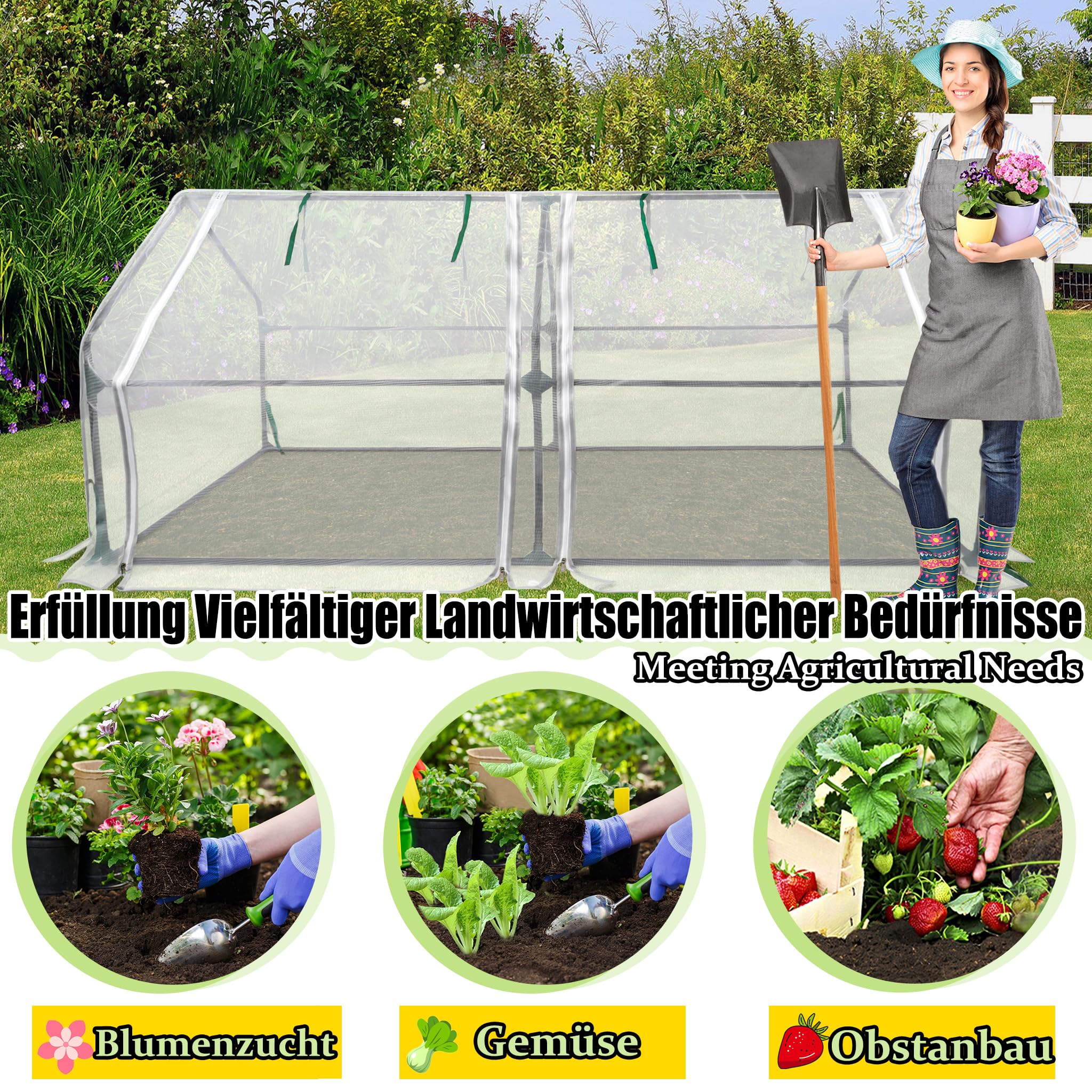 ACXIN Gewächshaus, Foliengewächshaus Tomatenhaus Frühbeet, Niedrig, Spitzdach, Insektenabweisend und Atmungsaktiv, Pflanzenhaus für den Tomaten Gemüse 180 x 90 x 90 cm, Weiß, ASN-(HAG8604C)