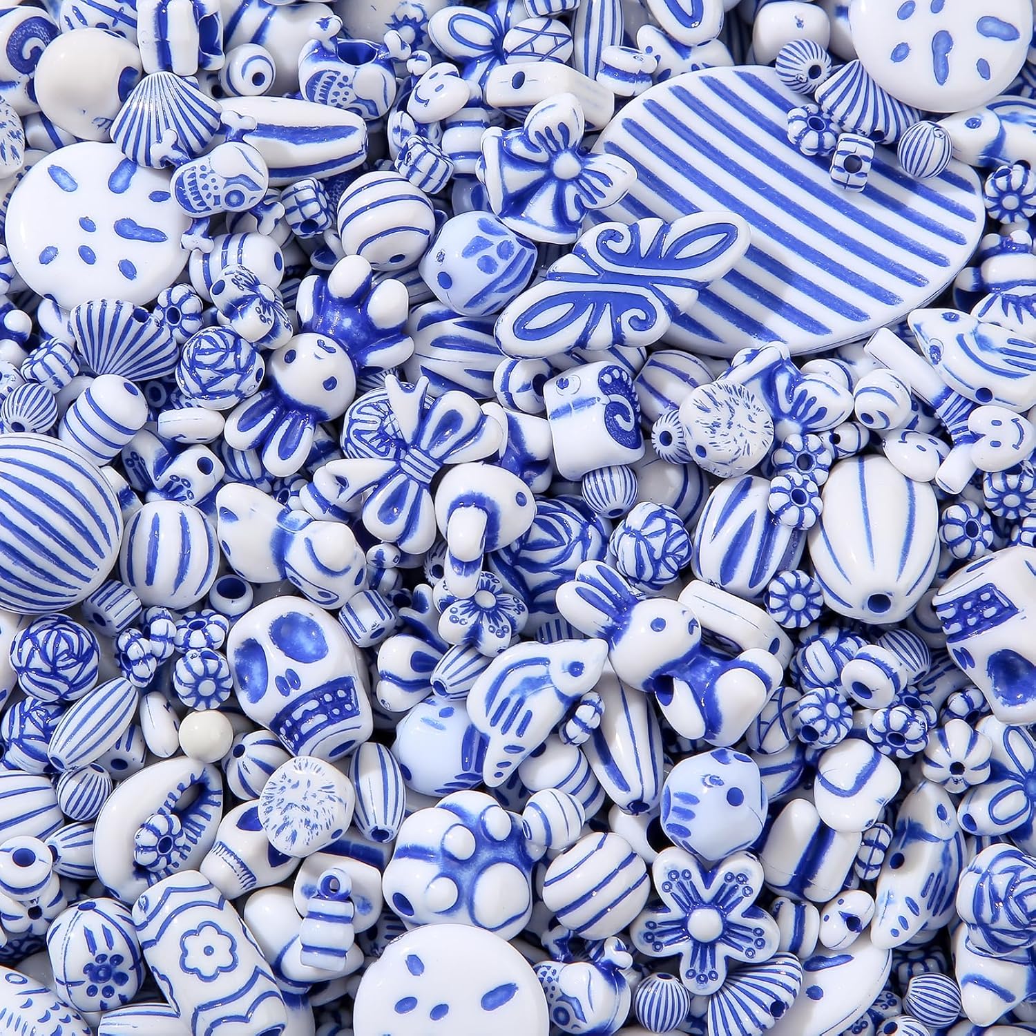 240-320pcs Vintage Acrylic Beads 200G Chinese Blue Aesthetic Bead Bulk Transparent Flower Leaf Acrylic Beads for Keychain Bracelets Jewelry Making DIY Plastic Crafts(Dark Blue)