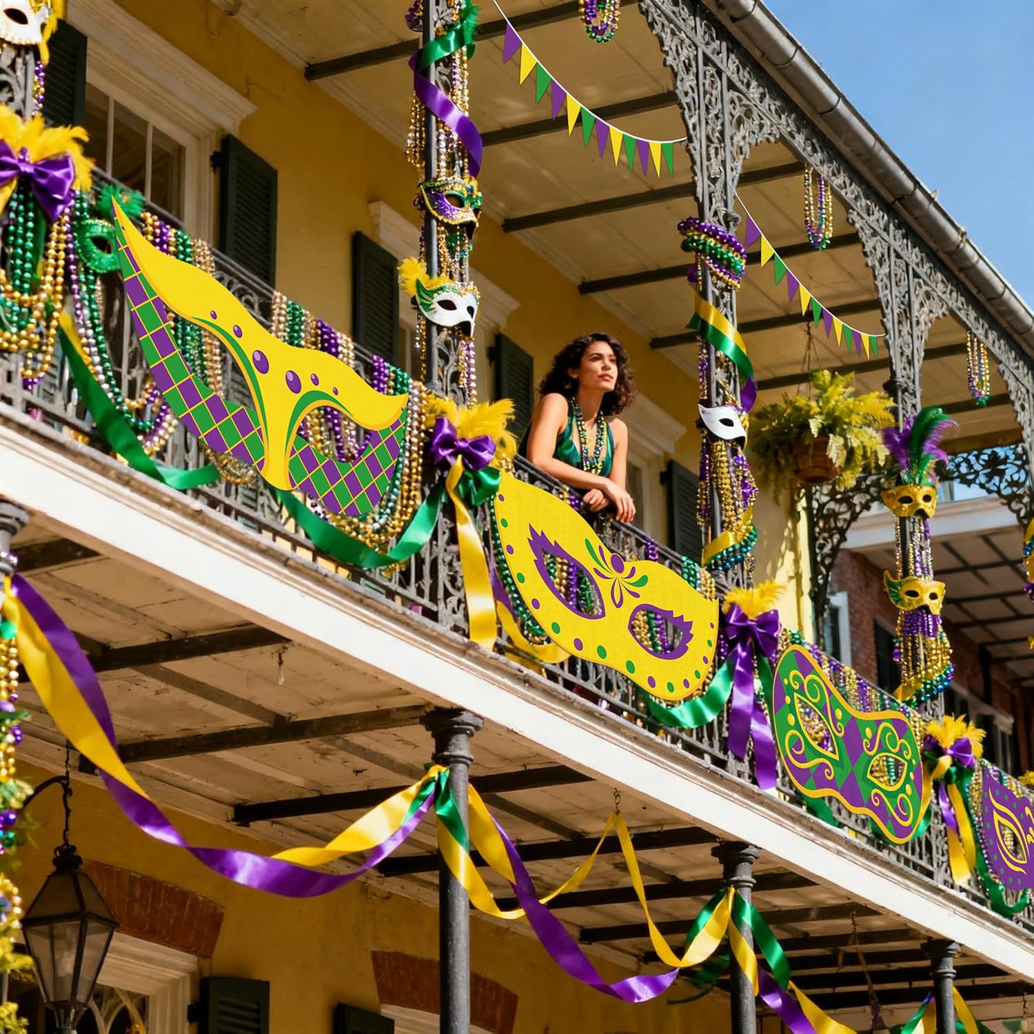 6PCS Mardi Gras Mask-shaped Garden Flag Pennant Banners Decorations Outdoor Carnival Purple Green Yellow Bunting Yard Home Balcony Decor - Image 5