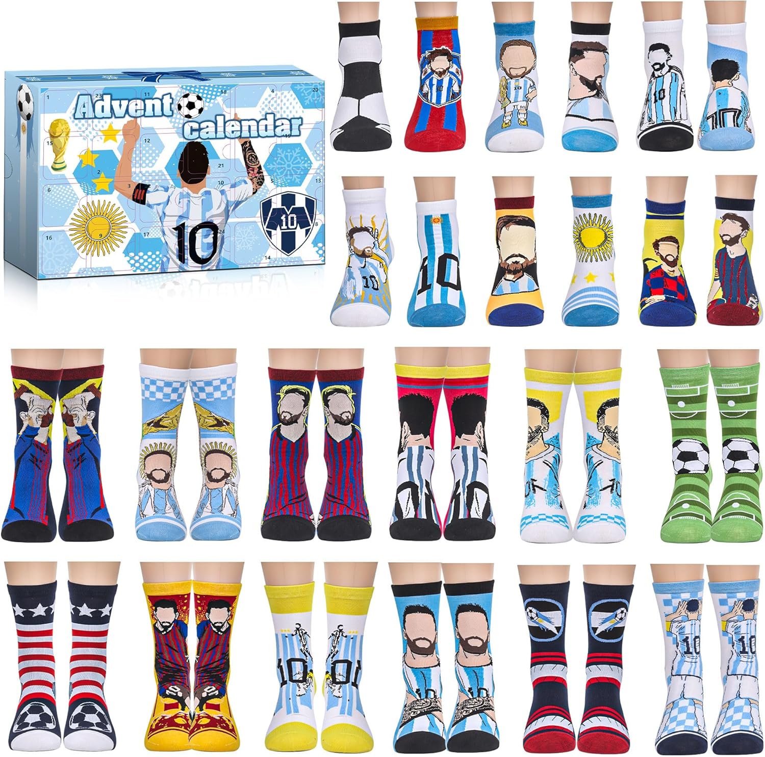 Soccer Sports Theme Advent Calendar 2025, 24Days Christmas Socks Countdown Calendar for Football Fans Men Teen