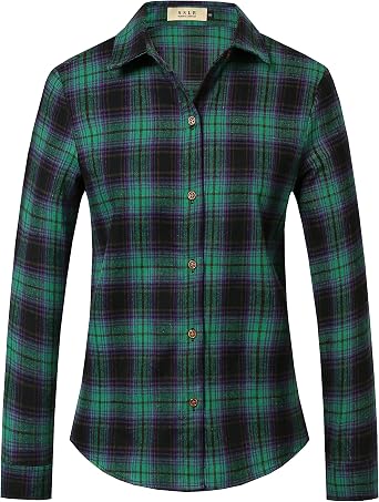 SSLR Flannel Shirts Womens Long Sleeve Button Down Plaid Shirts Casual