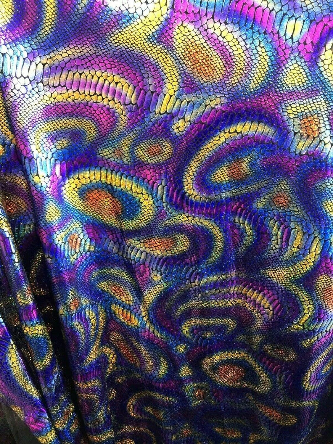 Iridescent TIE Dyed Snake Skin Print ON A Nylon 2 Way Stretch Spandex-by Yard. (Spandex Lycra by The Yard Multi Color Iridescent TIE Dyed)