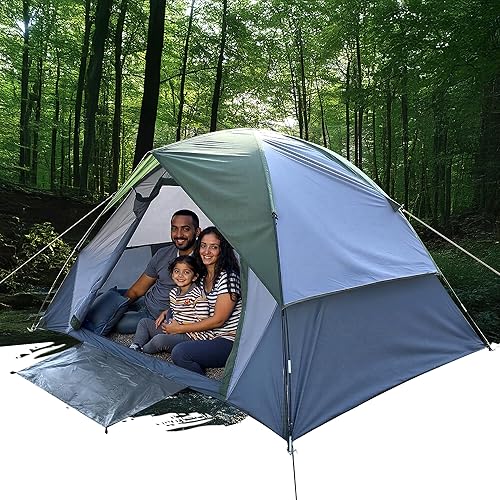 Miniatura 8 de XL Tienda de campaña con cúpula para 4 a 6 personas, doble capa impermeable, desmontable para senderismo al aire libre, pesca azul (4 People Blue),4