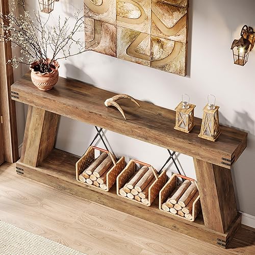 Miniatura 7 de Tribesigns Mesa consola de granja de 70.9 pulgadas, mesa larga para sofá detrás del sofá con almacenamiento, estación de consola de madera estrecha,