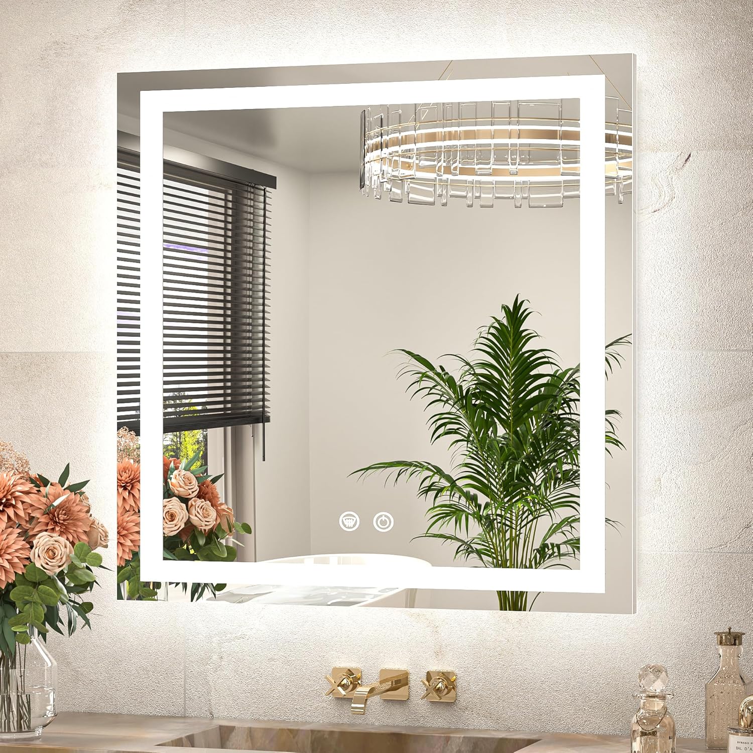 TETOTE 30 x 30 Inch LED Bathroom Mirror with Frontlit and Backlit, Brighter Light up Bathroom Vanity Mirror with Lights, 3-Color Dimmable Illuminated Anti Fog Mirror Wall Mounted, Waterproof 30"L x 30"W