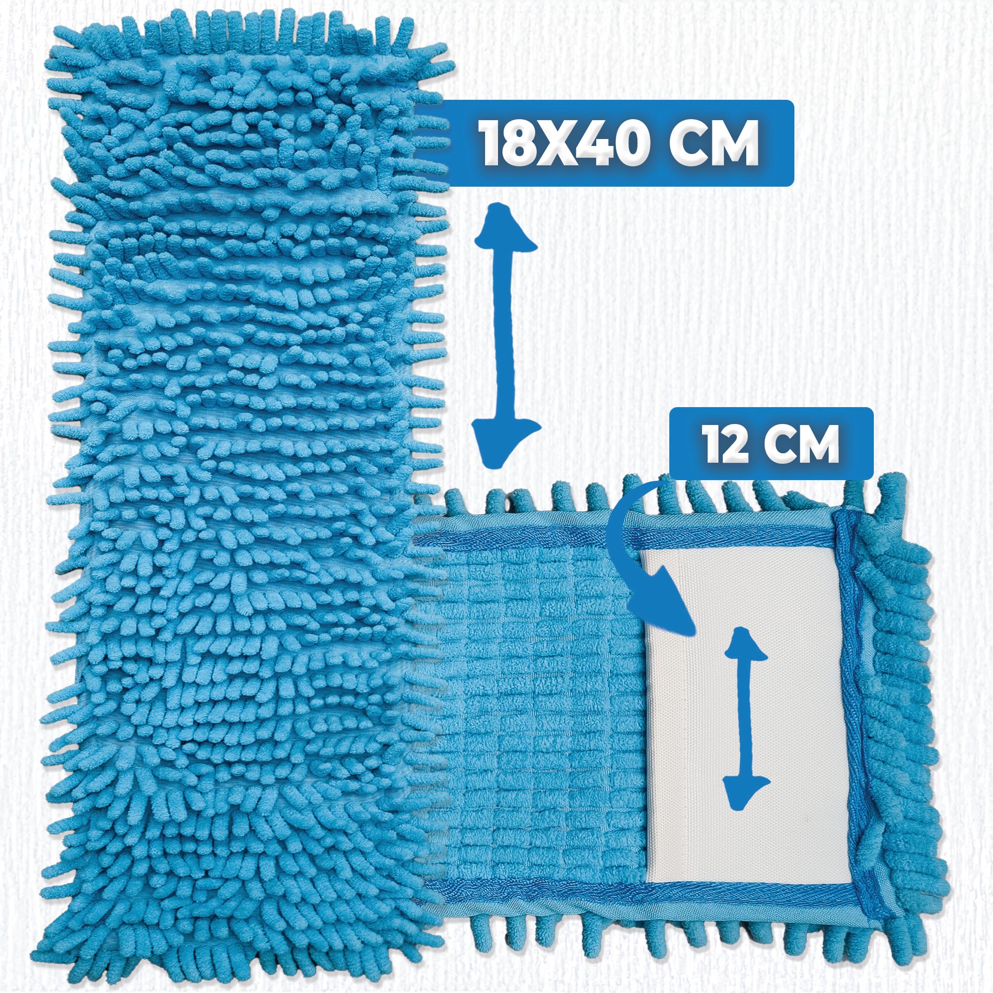 Juego de 10 fundas de repuesto para mopa de chenilla, color azul, de chenilla, de microfibra, para suelos sensibles, para el cuidado del suelo, para todos los soportes plegables de 40 cm