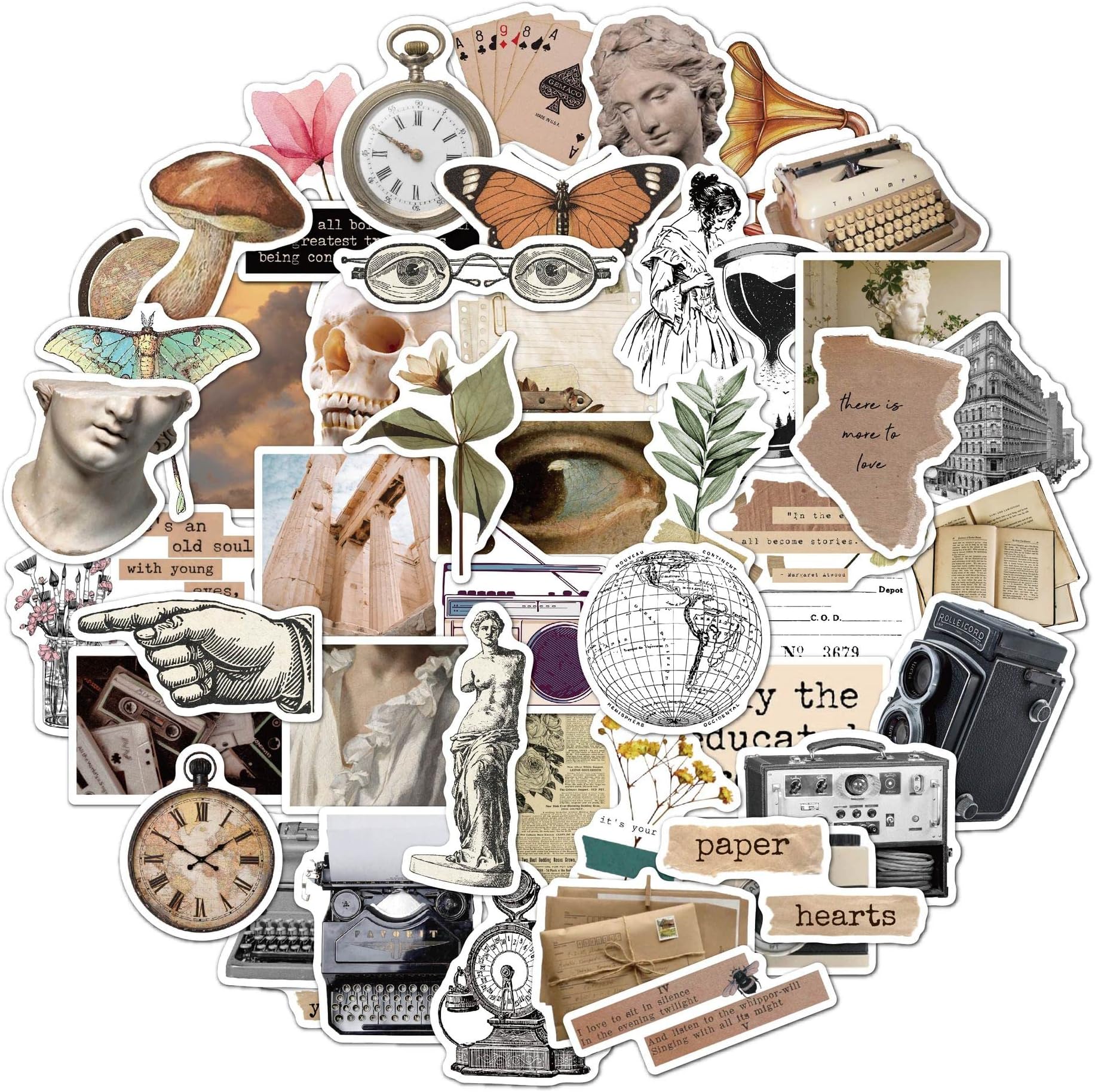 50pcs Scrapbook Stickers Set, Personalized Retro Design Scrapbooking Stickers, Vinyl Decal Graffiti Stickers for Laptop, Art, Crafts, MacBook, Skateboard, Luggage, Bullet Points, Bumper Stickers
