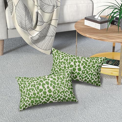 Miniatura 7 de Juego de 2 fundas de almohada lumbar de guepardo verde de 12 x 20 pulgadas, fundas de almohada rectangulares de leopardo con cremallera, decoración