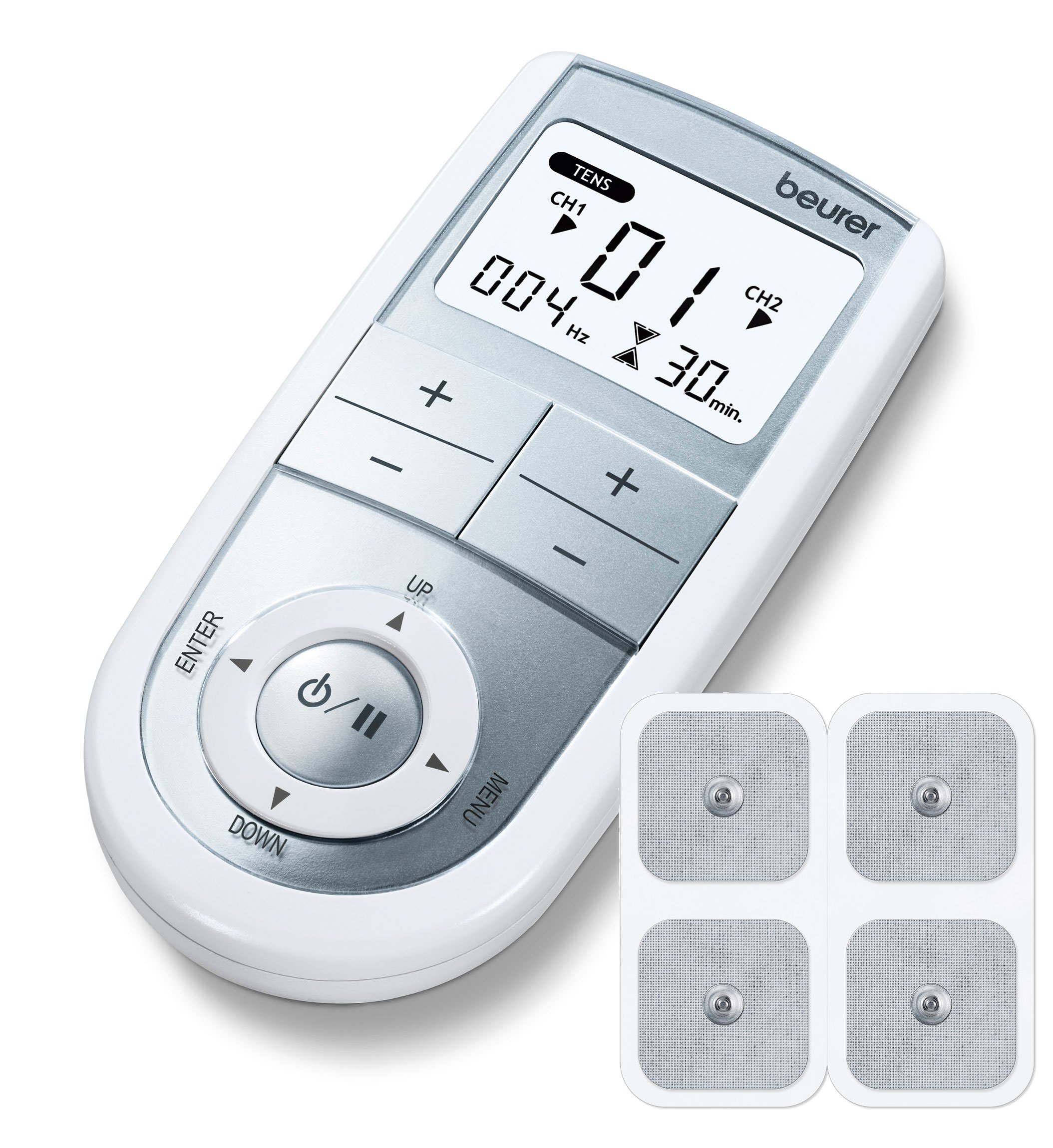 Beurer Therapy EM41 Digital TENS/EMS Unit in its open storage pouch