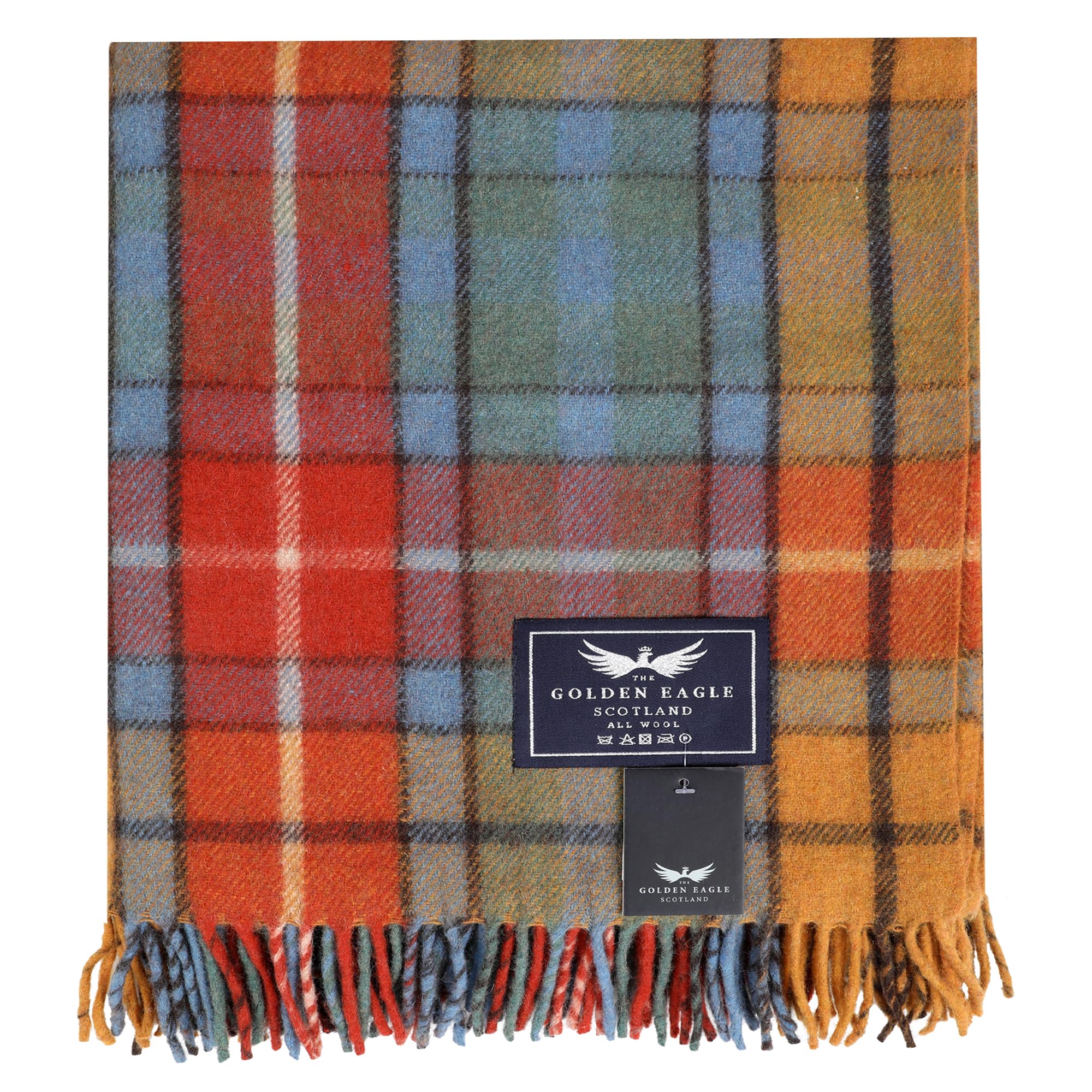 The Golden Eagle Scottish Tweed Wool Large Blanket Tartan Rug with Check Pattern for Warm Winter (Buchanan Antique)