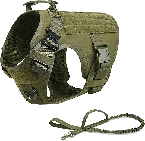 Miniatura 8 de RubRab Chaleco táctico para perro con asa, chaleco Molle de entrenamiento militar con hebillas de metal y paneles de bucle, arnés de servicio para