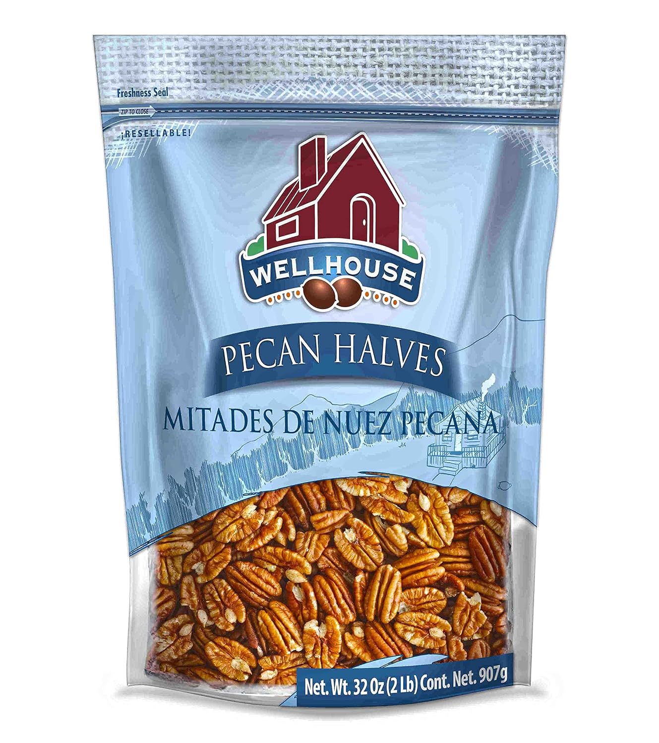 Pecan Halves 2 LB, Wellhouse - Raw, Unsalted, Unroasted