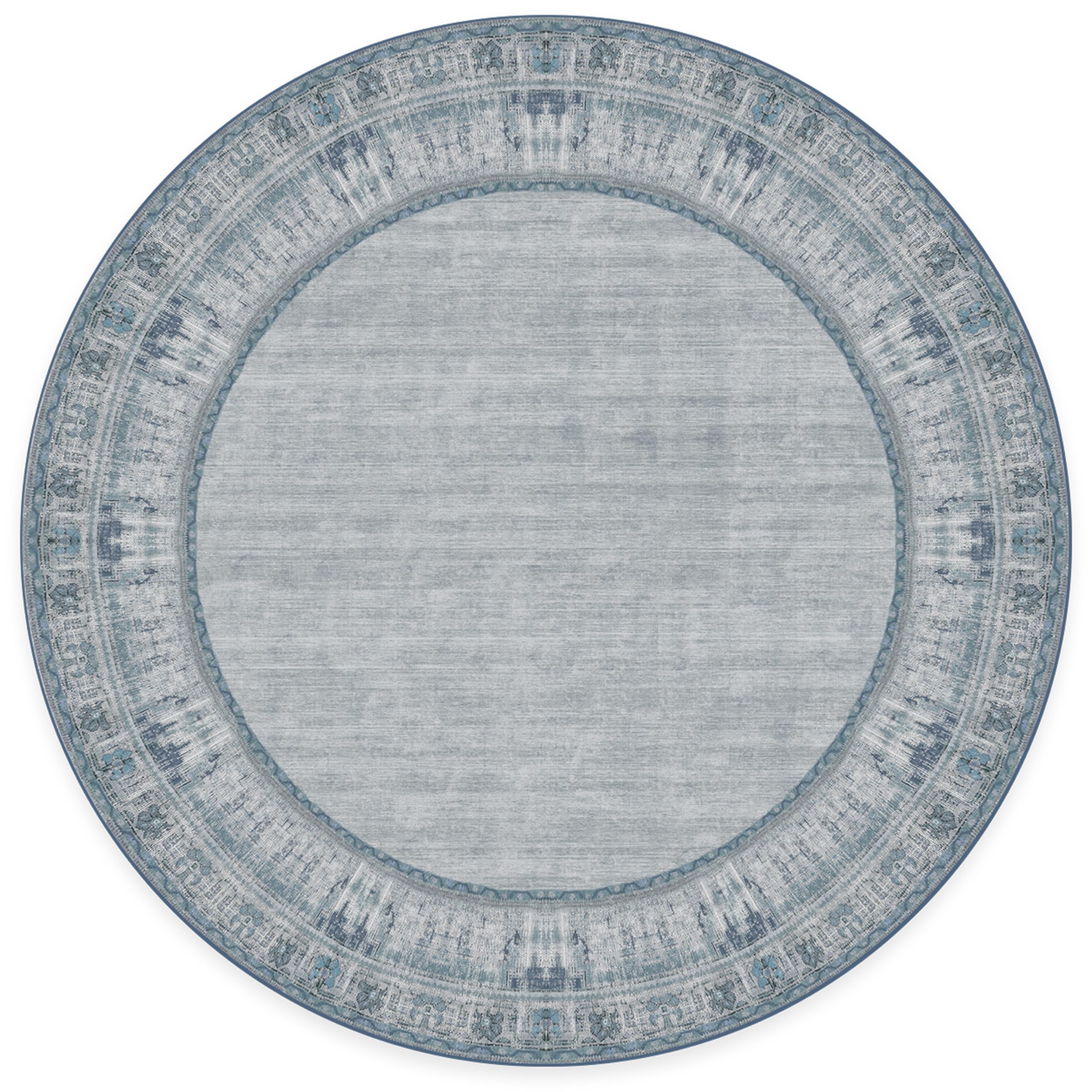 RUGGABLE Washable Area Rug – Zinnia Blue 8 ft Round, Stain-Resistant, Non-Slip with Cushioned Pad – Large Machine Washable Rugs for Living Room, Bedroom, Hallway, Entryway & Office