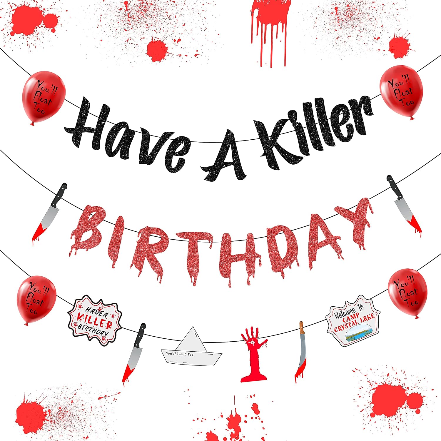 Have a Killer Birthday Party Banner, Horror themed Garlands, Horror Movie Theme Birthday Party Supplies, Witches Mystery Party, Scary themed Decorations, Witch Please Party Decor
