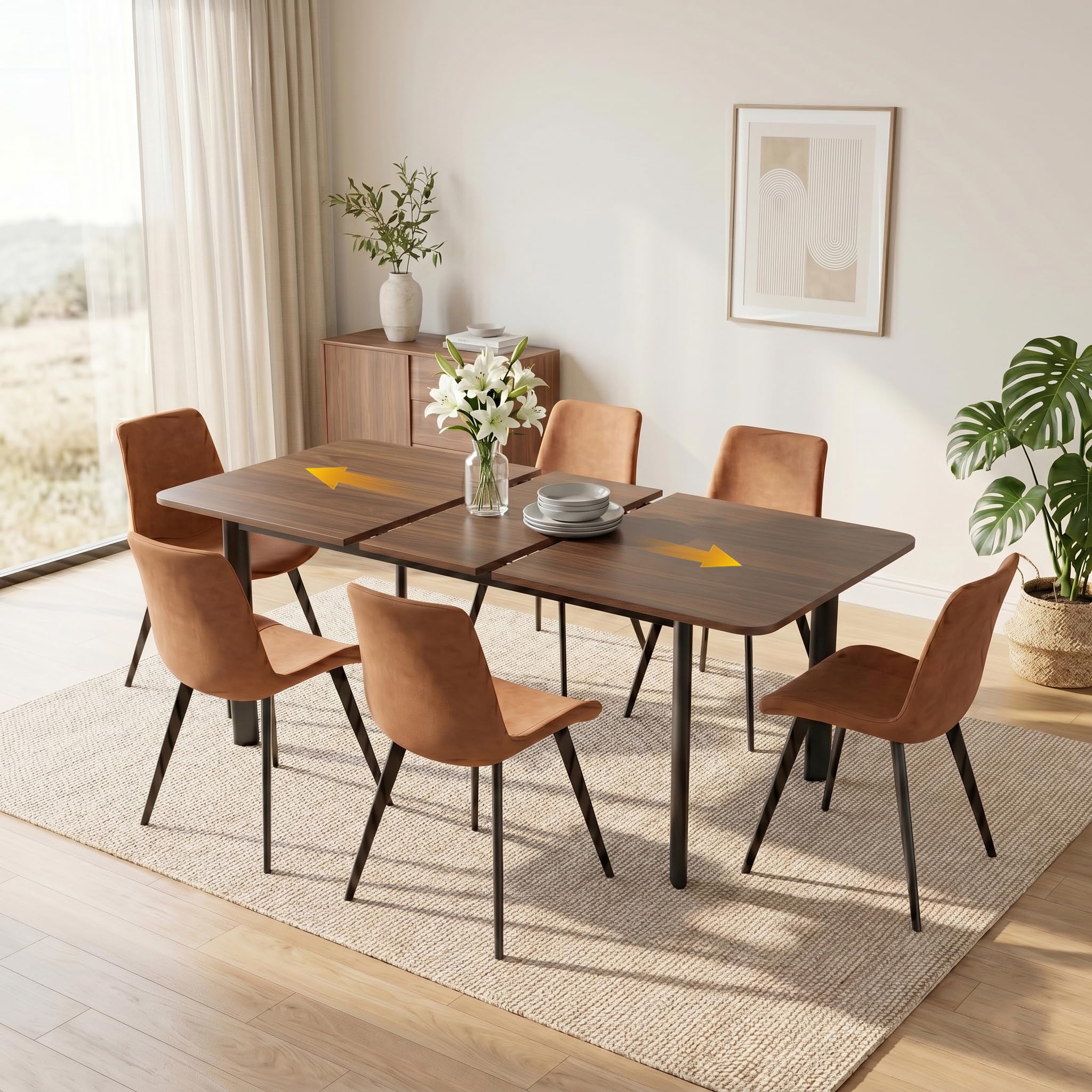Amazon.com - HIPIHOM Extendable Dining Table Set for 6, Walnut