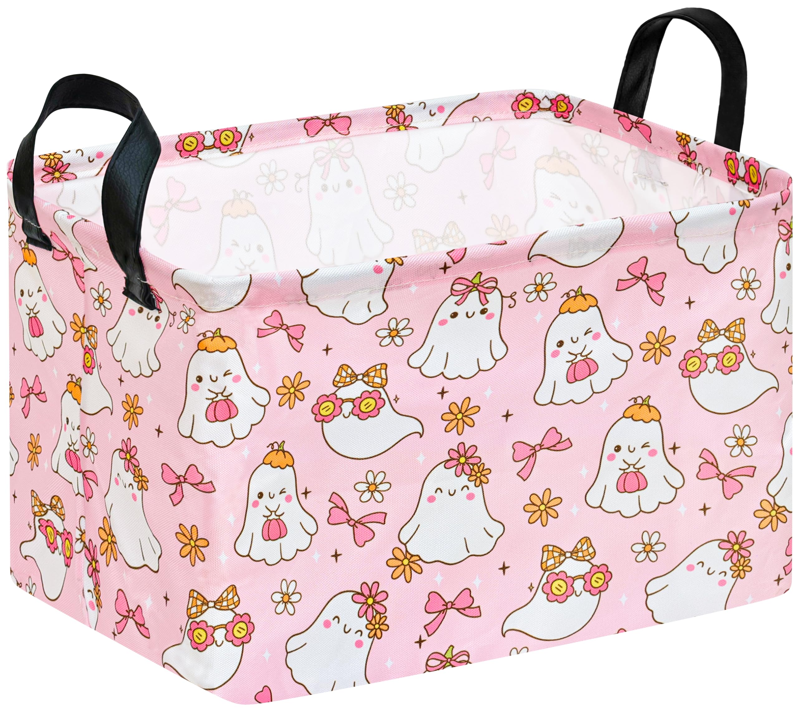 Happy Halloween Ghost Storage Basket Gift Laundry Bins Collapsible Storage Baskets Box Laundry Nursery Hamper for Home and Office Decoration with Handles