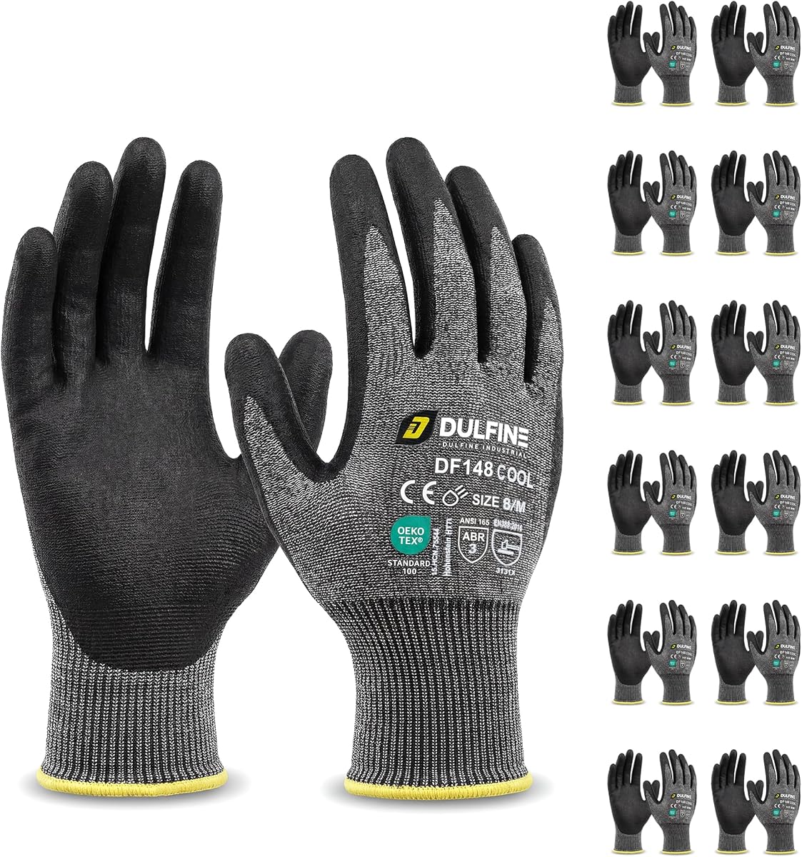 Cooling Safety Work Gloves for Men & Women 12 Pairs Pack | Excellent Grip, ANSI A1 Cut Resistant, Lightweight PU Coated, Ideal for Gardening, Mechanic, Roofing, Warehouse, Electrical