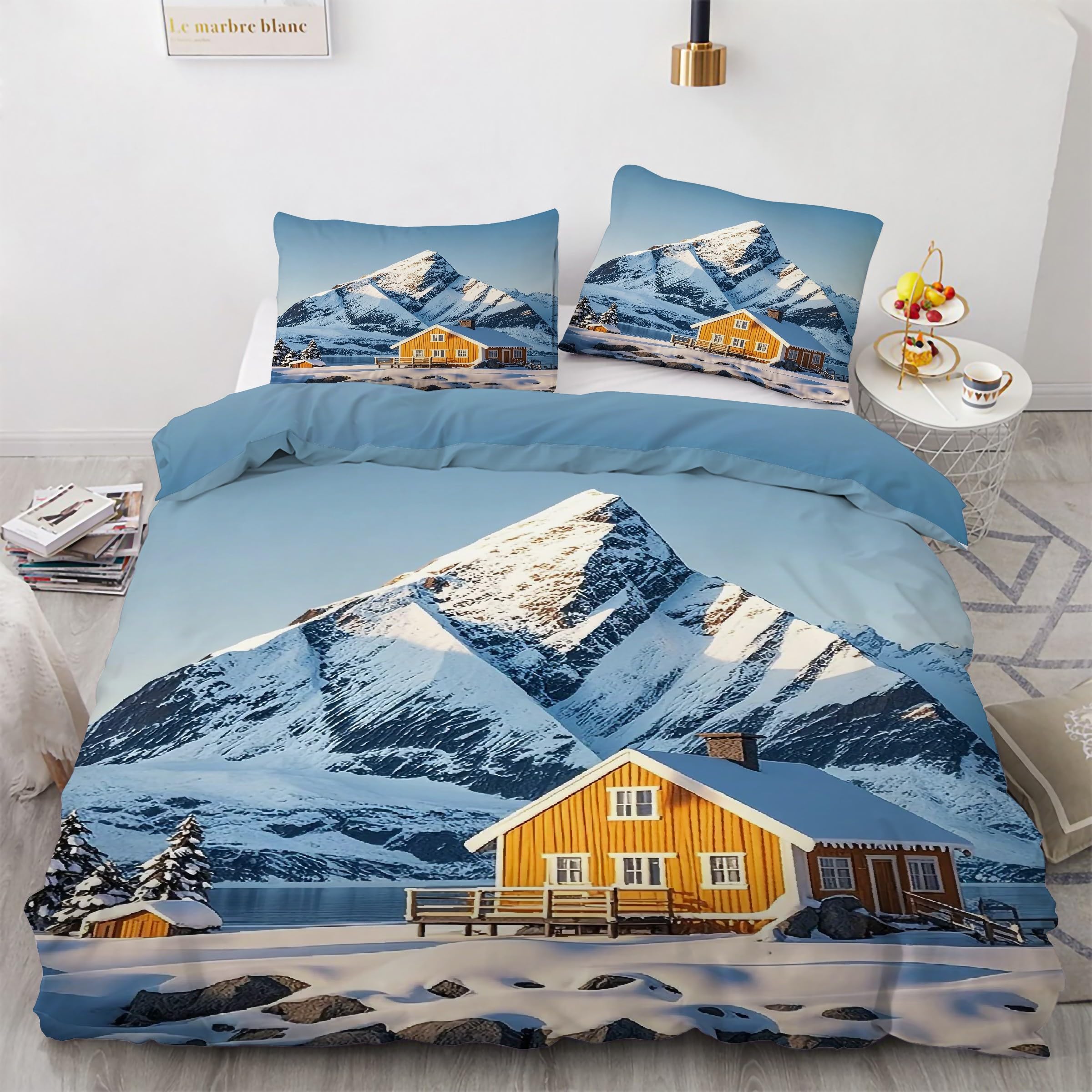 Housse de Couette 200x200 Montagne Neige avec Fermeture Éclair