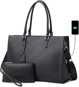 Laptop Bag for Women 17 inch Casual Work Bags for Women with USB Charging Port Laptop Tote Bag for Women with Clutch Purse