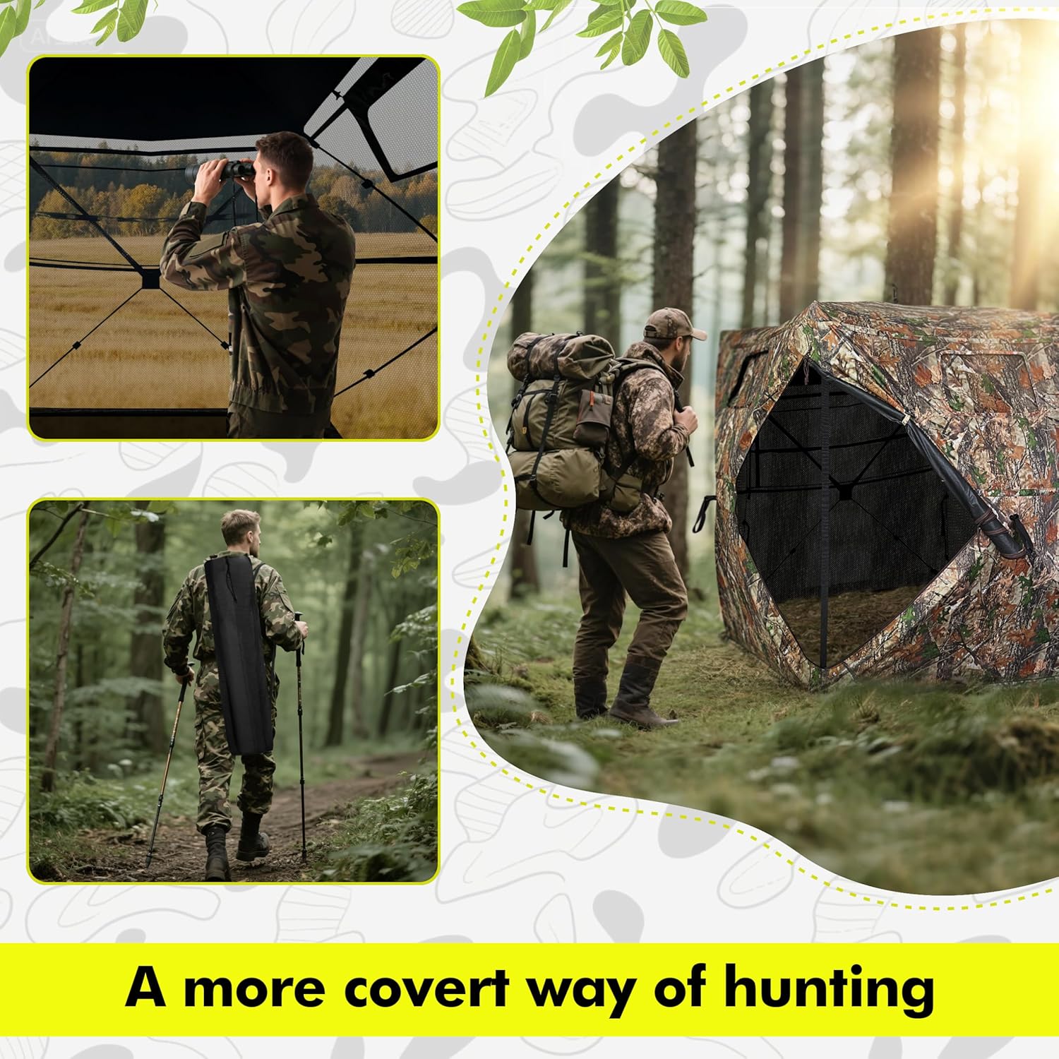 Hunting Blind 270/360 Degree See Through Ground Blind,2/3 Person Pop Up Deer Blind with Carrying Bag,Portable Resilient Hunting Tent - Image 7