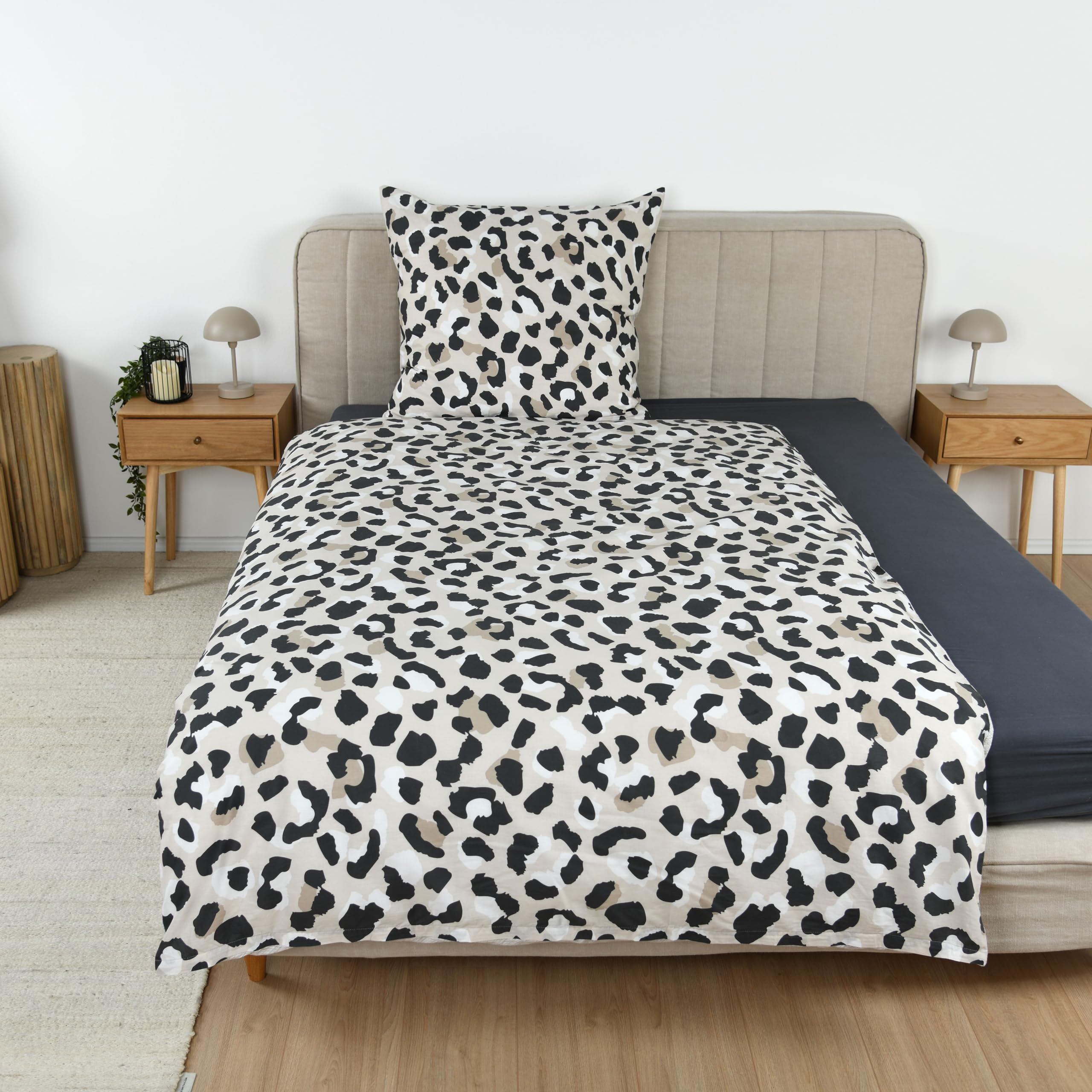 Tom Tailor Renforcé-Bettwäsche Leo, Wendemotiv, 80x80 cm + 135x200 cm, mit Reißverschluss, 100% Baumwolle, Beige (Anthracite & Sunny Sand)