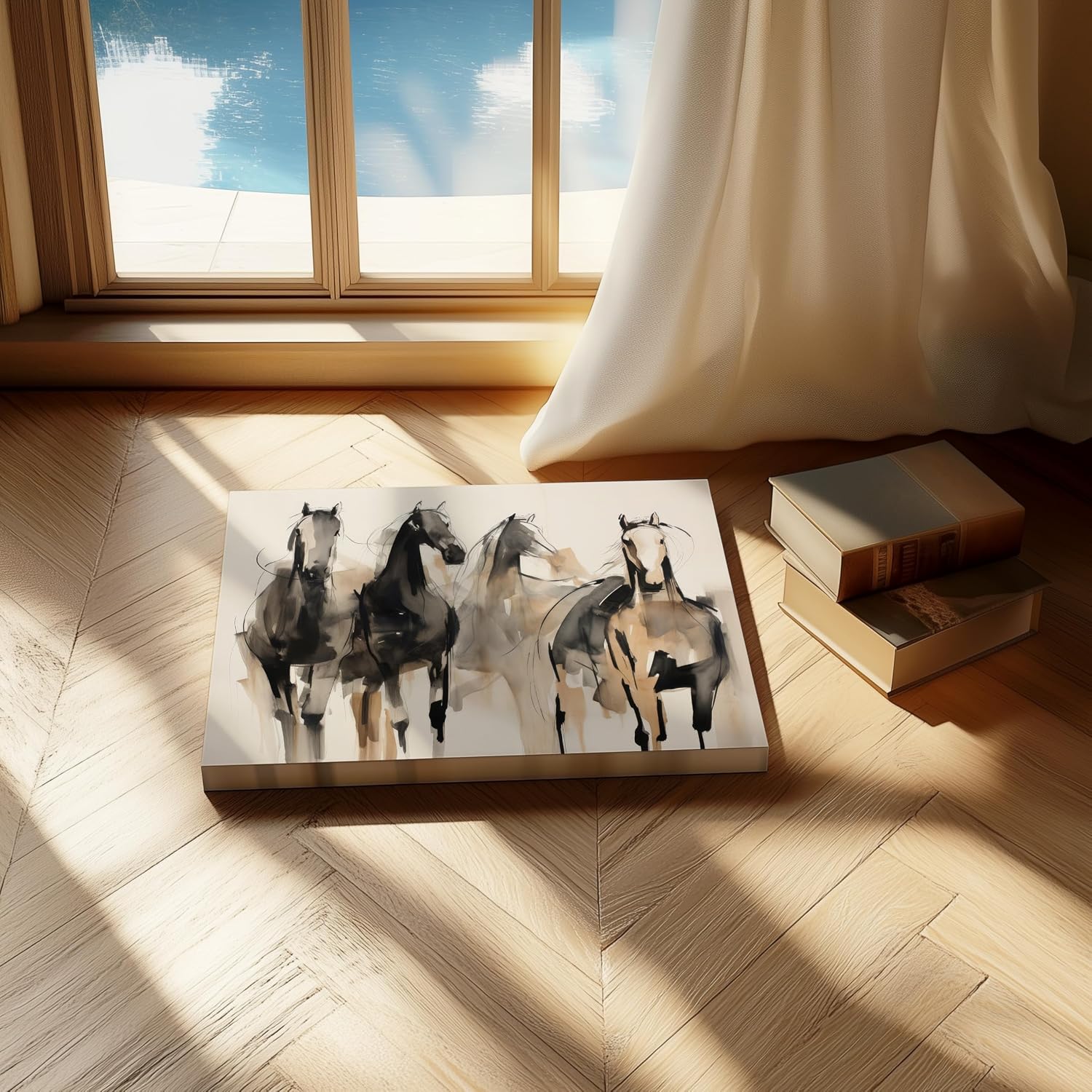 Poster Master Horses Canvas - Retro Horse Sketch Print - Modern Art - Animal Watercolor Design - Farmhouse Art - Aesthetic Living Room or Office Wall Decor - 8x10 STRETCHED Canvas