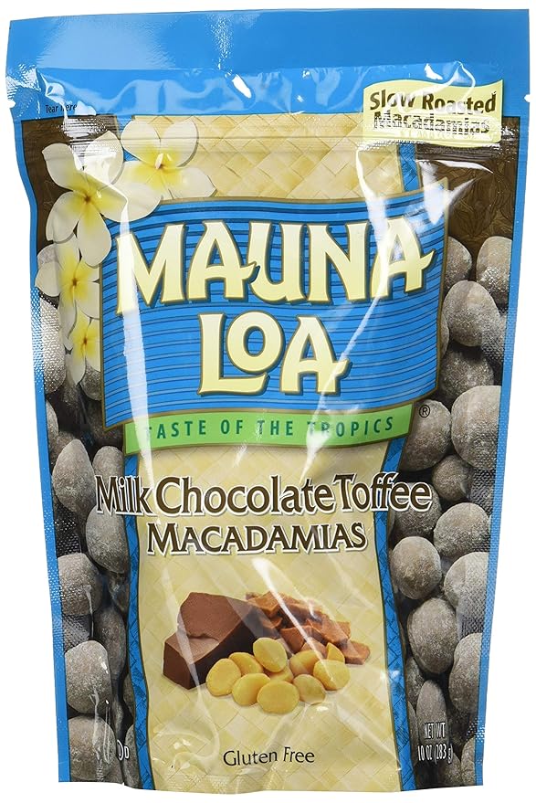 Mauna Loa Premium Hawaiian Roasted Macadamia Nuts, Milk Chocolate Toffee Flavor, 10