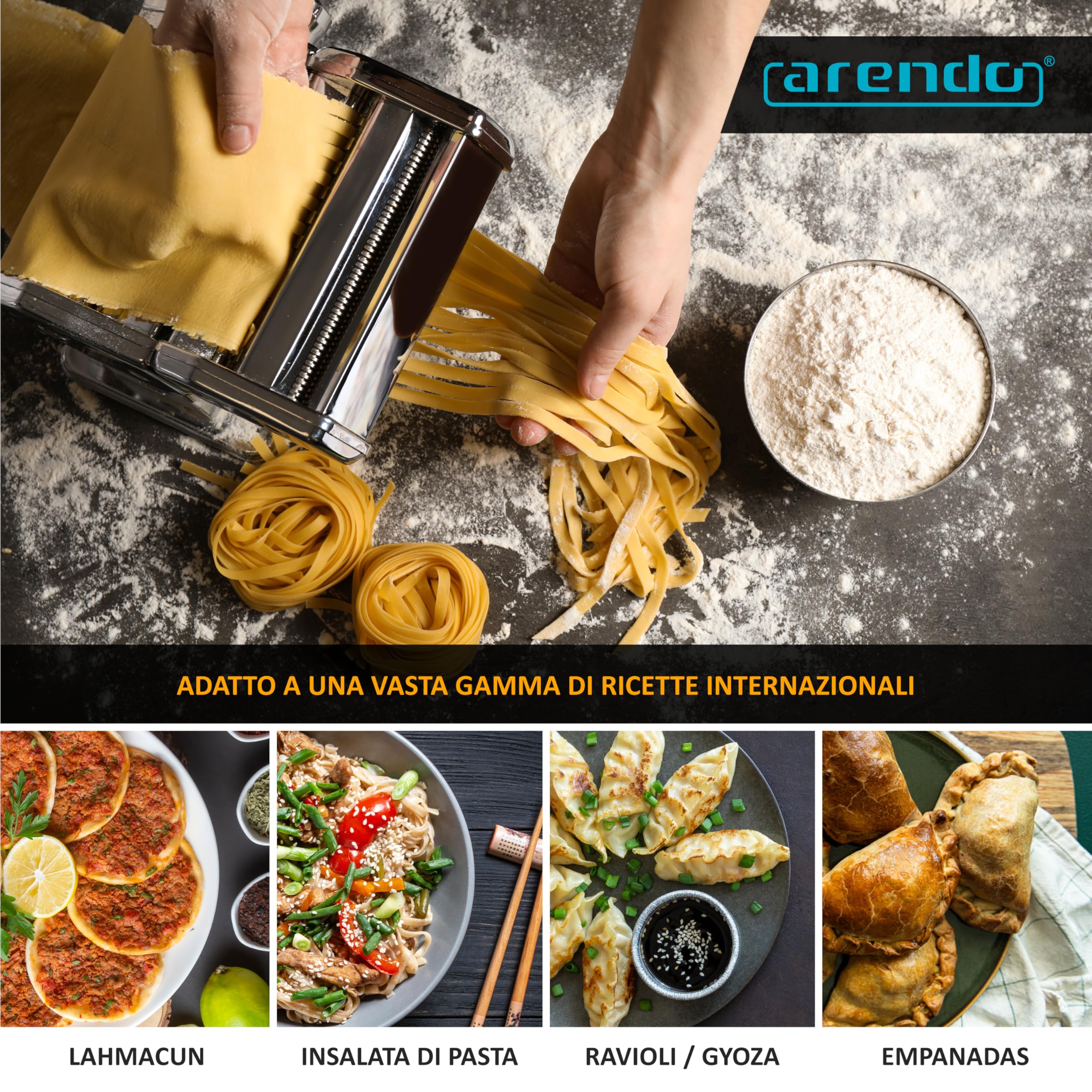 Macchina per la Pasta Acciaio INOX, Macchina Della Pasta Sfoglia, Pasta Maker, Pressa per pasta, Pasta Fresca Macchina per la pasta 7 Regolazioni, Lasagne Fettuccine Tagliolini Spaghetti Tagliatelle