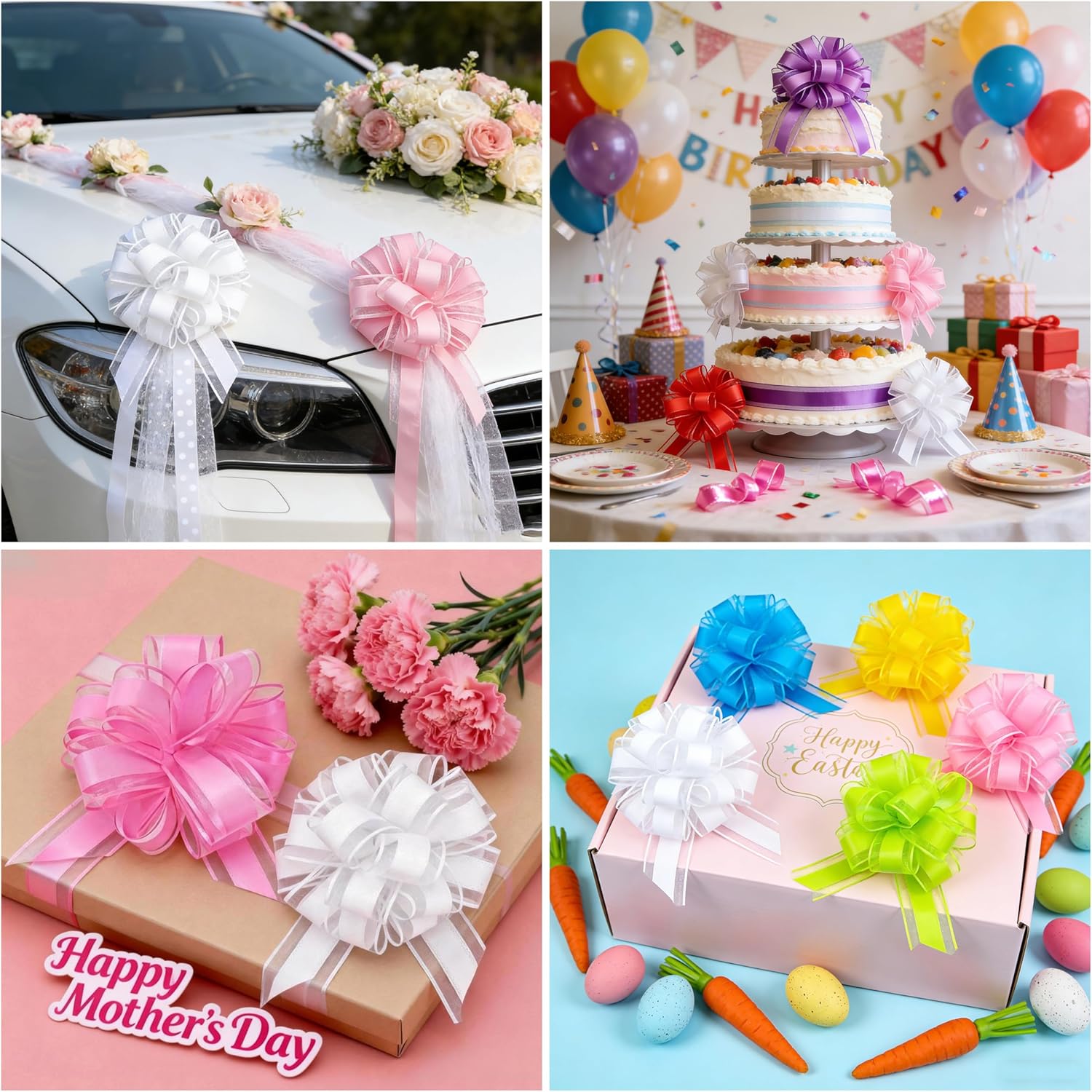 6 PCS Large Pull Bows 6 Inch Yellow Bows for Gift Wrapping Wedding Basket Christmas Birthday Party Valentine's Day Gift Boxes and Flower Decorations - Image 4