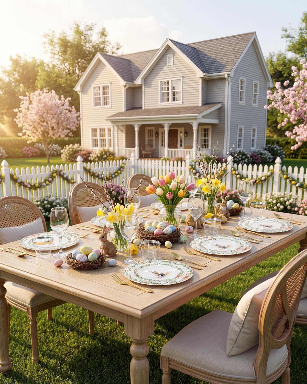 Hioasis 40pcs Easter Plastic Plates - Bunny & Egg Disposable Dinnerware Set, 20pcs 10.25" Dinner Plates & 20pcs 7.5" Dessert Plates, Perfect for Easter Party & 20 Guests