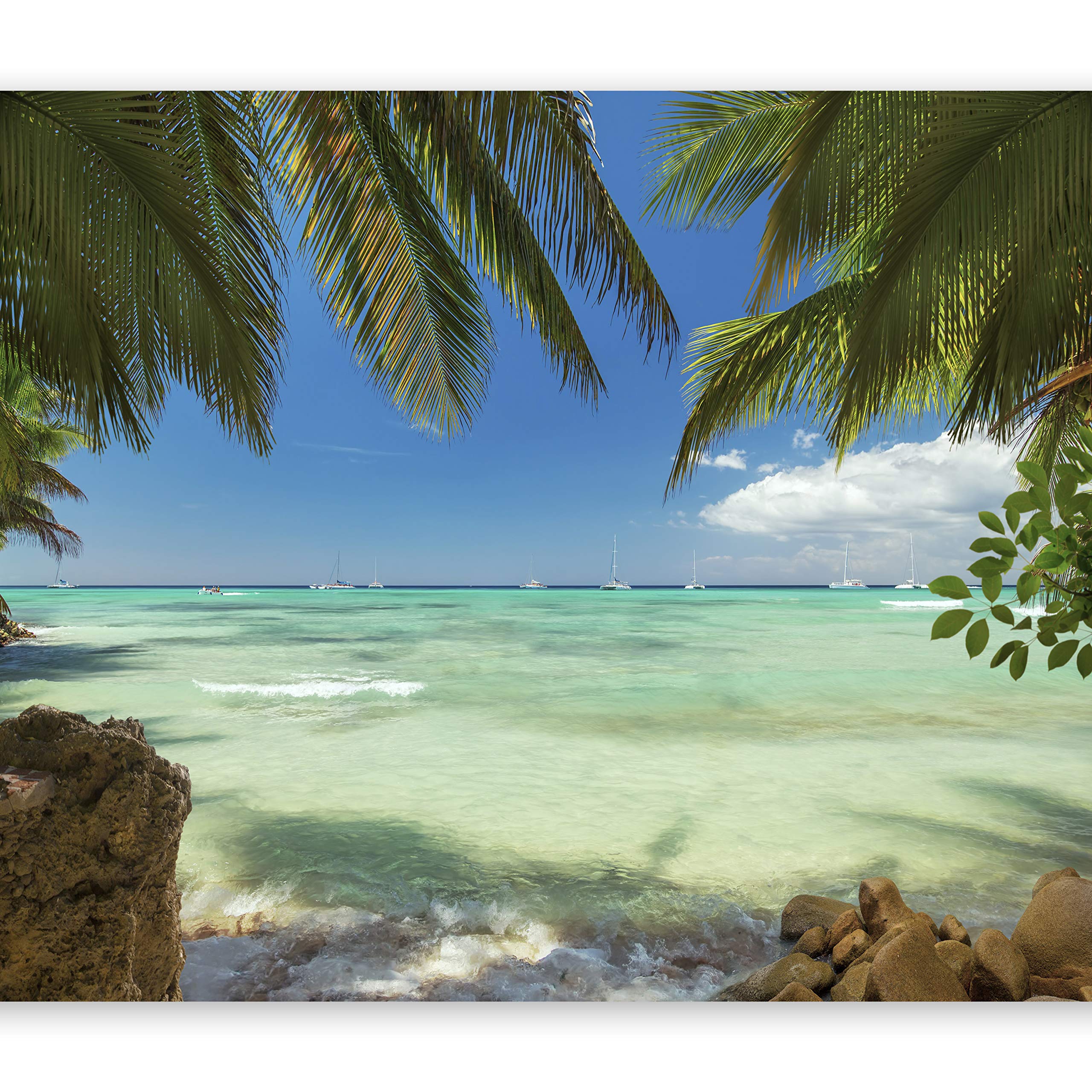 Wallpaper - Wall Mural Beach & Sea 350x256 cm / 137.8" x 96.5" - Non-Woven Premium Art Print Fleece Wall Mural Decoration Poster Picture Design Modern - Nature Sea Ocean Palm Tropical c-A-0055-a-a โ image 1