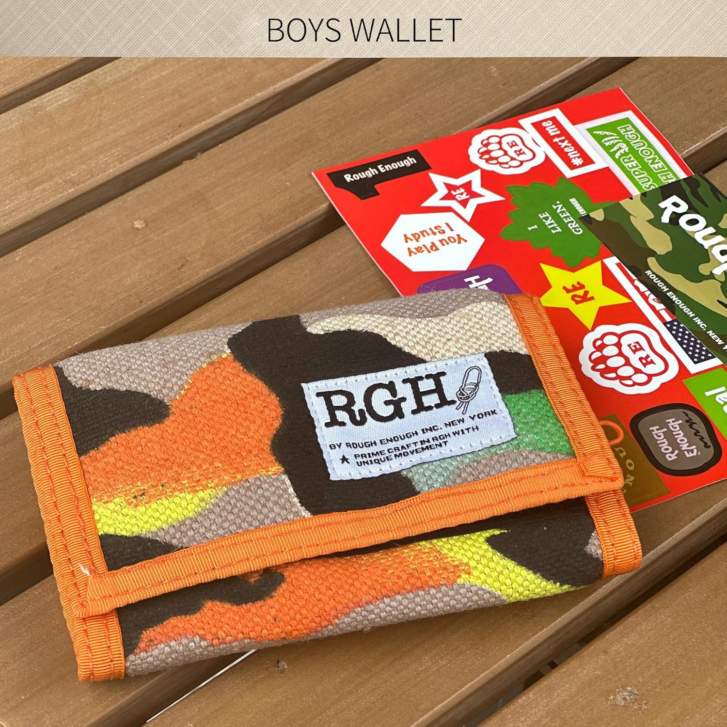 Rough Enough Boys Wallet for Teens 12-14 Adjustable Neck Lanyard Carabiner Heavy Duty Canvas Trifold Orange Camo Vintage for College Camp Sports - Image 7