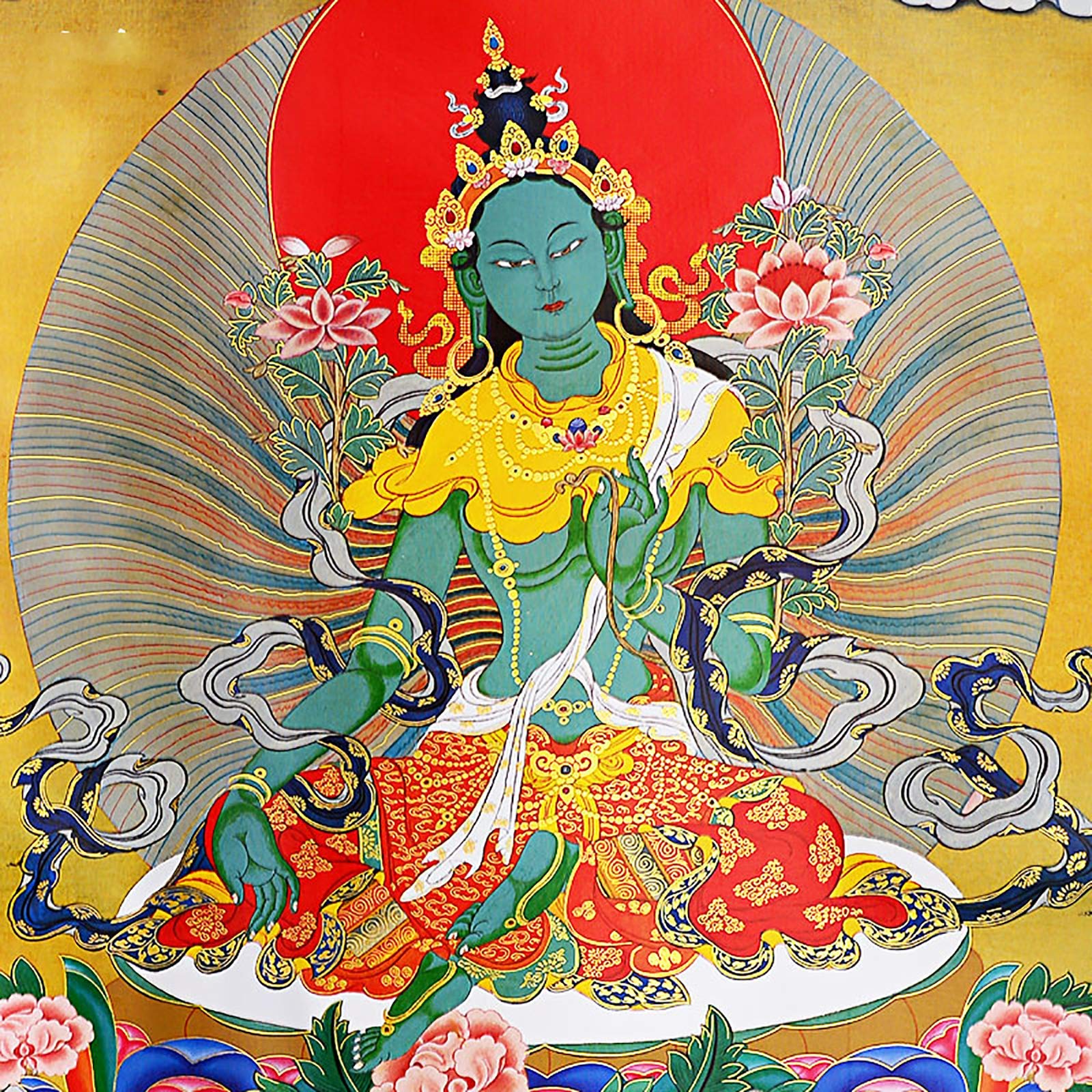 チベットタンカ　仏画　グリーンターラ 楽天市場】【送料無料】 〔一点物〕タンカ グリーンターラー