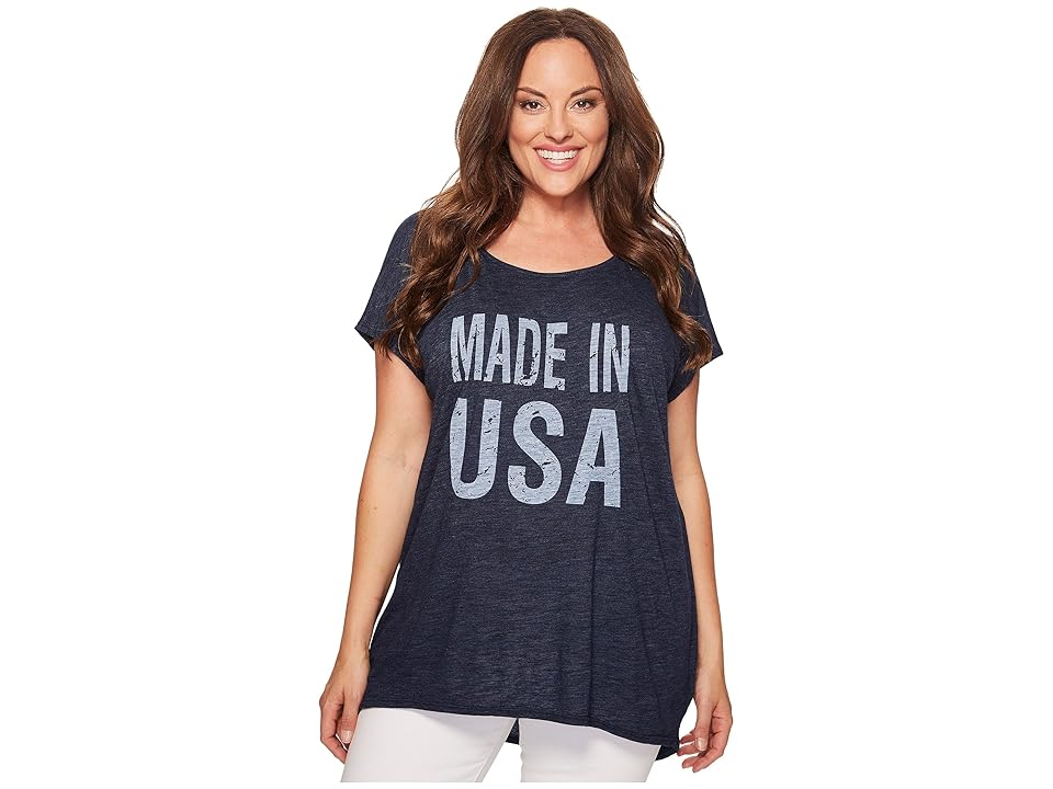 

Allen Allen Plus Size Made in USA Cap Sleeve Tee (Lapis) Women's T Shirt, Navy