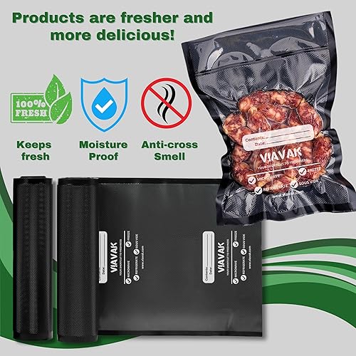 Miniatura 6 de VIAVAK Rollos de sellado al vacío  6 rollos 3 (8 pulgadas x 20 pies) y 3 (11 pulgadas x 20 pies)  7 capas de grado comercial, sin BPA, 2