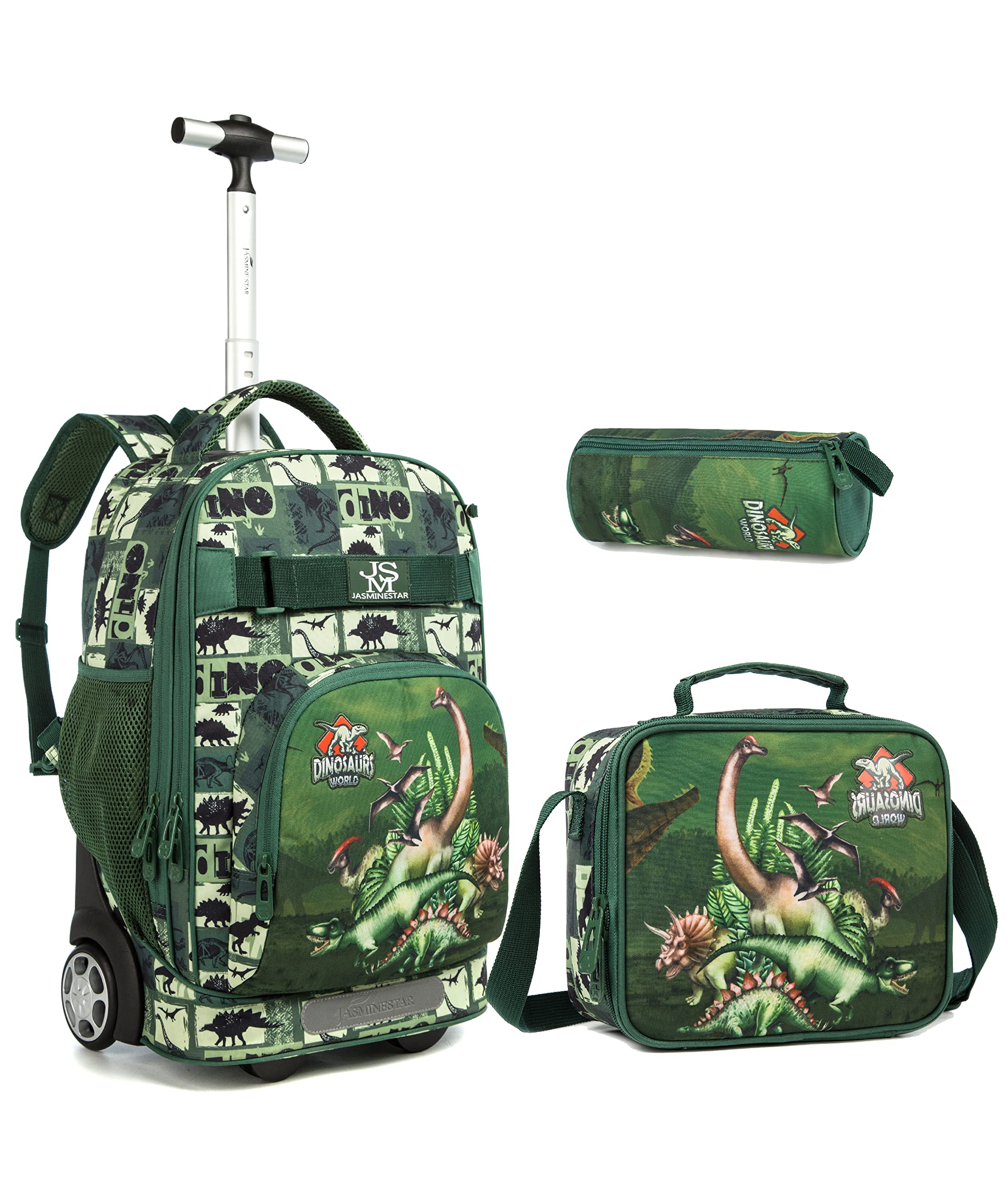 HTgroce 19 Inch Mochilas Escolares con Carro 3 en 1 Dinosaurio Mochila Ruedas Niña con Estuche para lápices para Chico Niñas para el Almuerzo para Adolescentes Multifuncional Mochila Escolar.