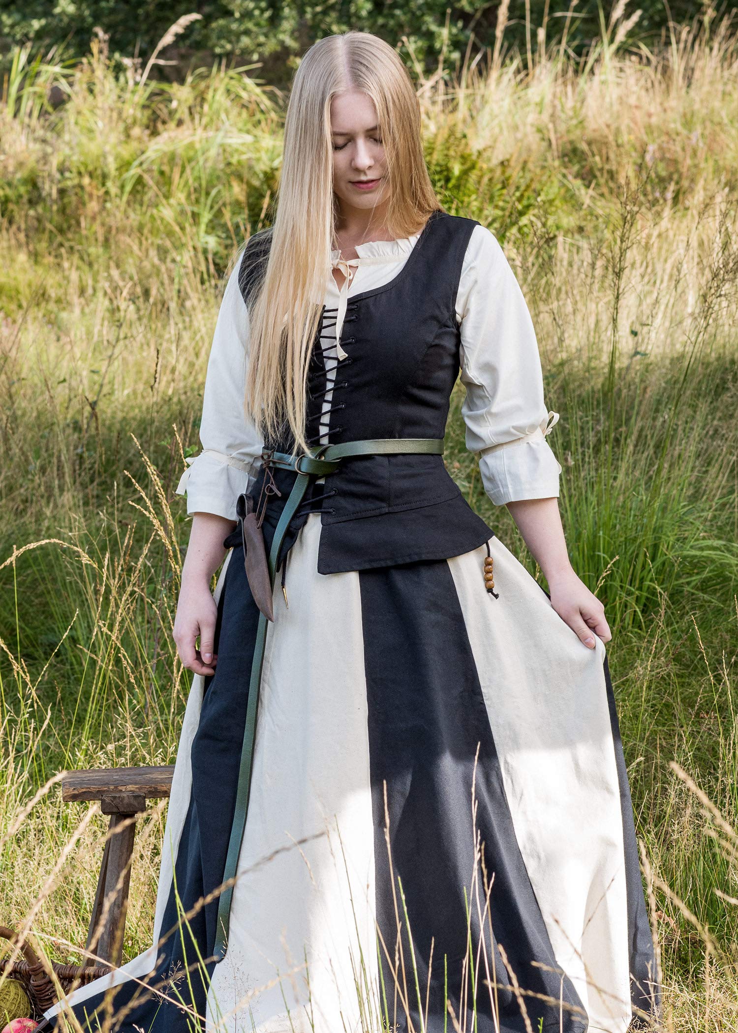 Battle-Merchant Tilda - Corpetto medievale Tilda con bretelle ampie - cotone - ideale per giochi di ruolo dal vivo (LARP), costume tardomedievale - nero o marrone - S-XXL