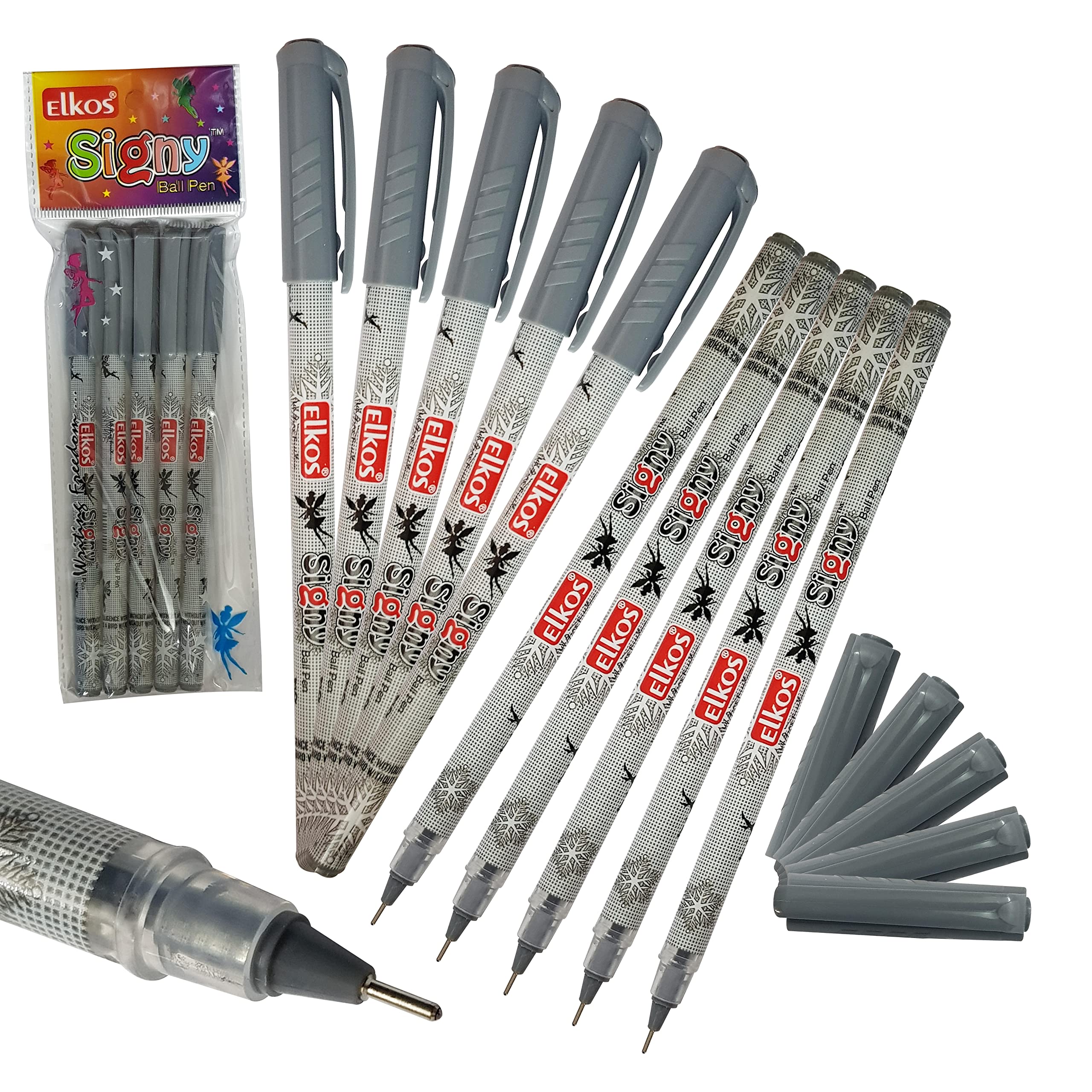 ELKOS BLACK Ballpoint Pens, 0.7mm Fine Point, Pack of 10, Signy Ball Pens, Smooth Writing, Perfect School Office Home Use, ZOFAX Black Ball Pen