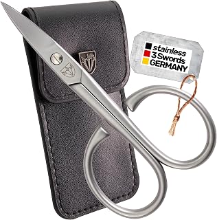 3 Swords Germany Solingen Curved Nail Scissors - Extra Strong Stainless Steel INOX for Thick Nails, Big Eye Holes, Made in Germany with Case