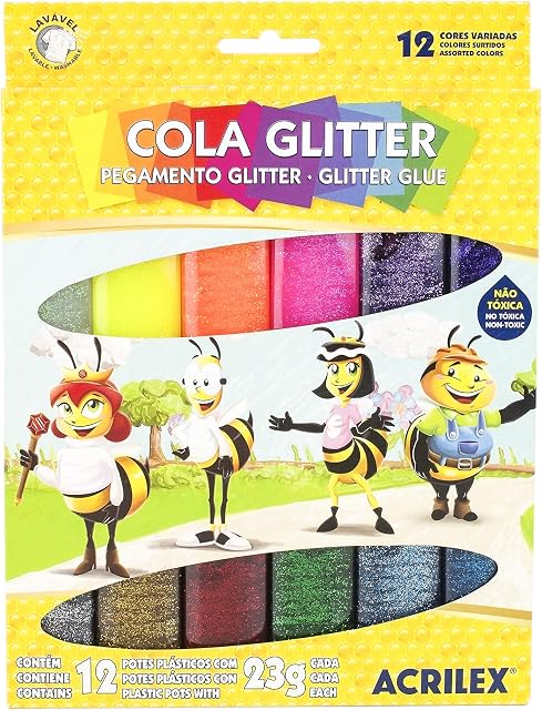 Cola Gliter 12 Cores, Multicor, Acrilex