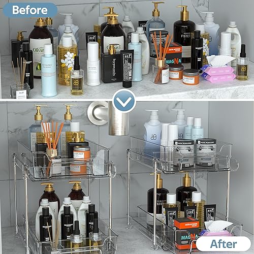 Miniatura 5 de 2 Tier Clear Organizer with Dividers, sliding out storage container, Bathroom Cabinet Storage, Under Sink Organizers, Kitchen, Medicine Storage