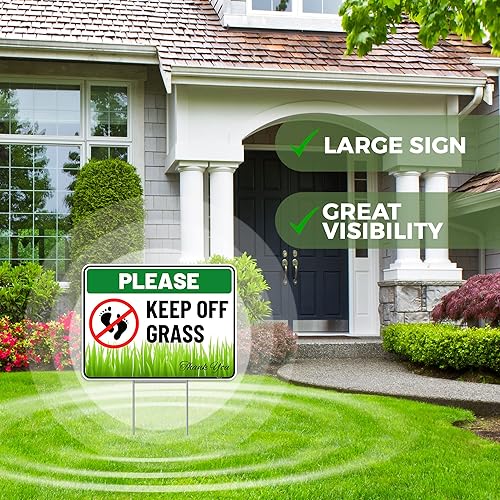 Miniatura 4 de Letrero con estaca con estaca, de plástico corrugado, no camina sobre la hierba, 2 unidades, con estaca, 12 x 9 pulgadas, para patio y césped