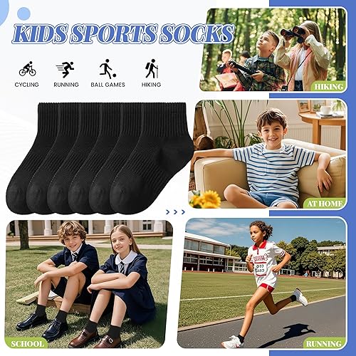 Miniatura 6 de DoSmart Calcetines tobilleros para niños, niñas, jóvenes, adolescentes, atléticos, cortos, de algodón, transpirables, sin costuras, 6 pares
